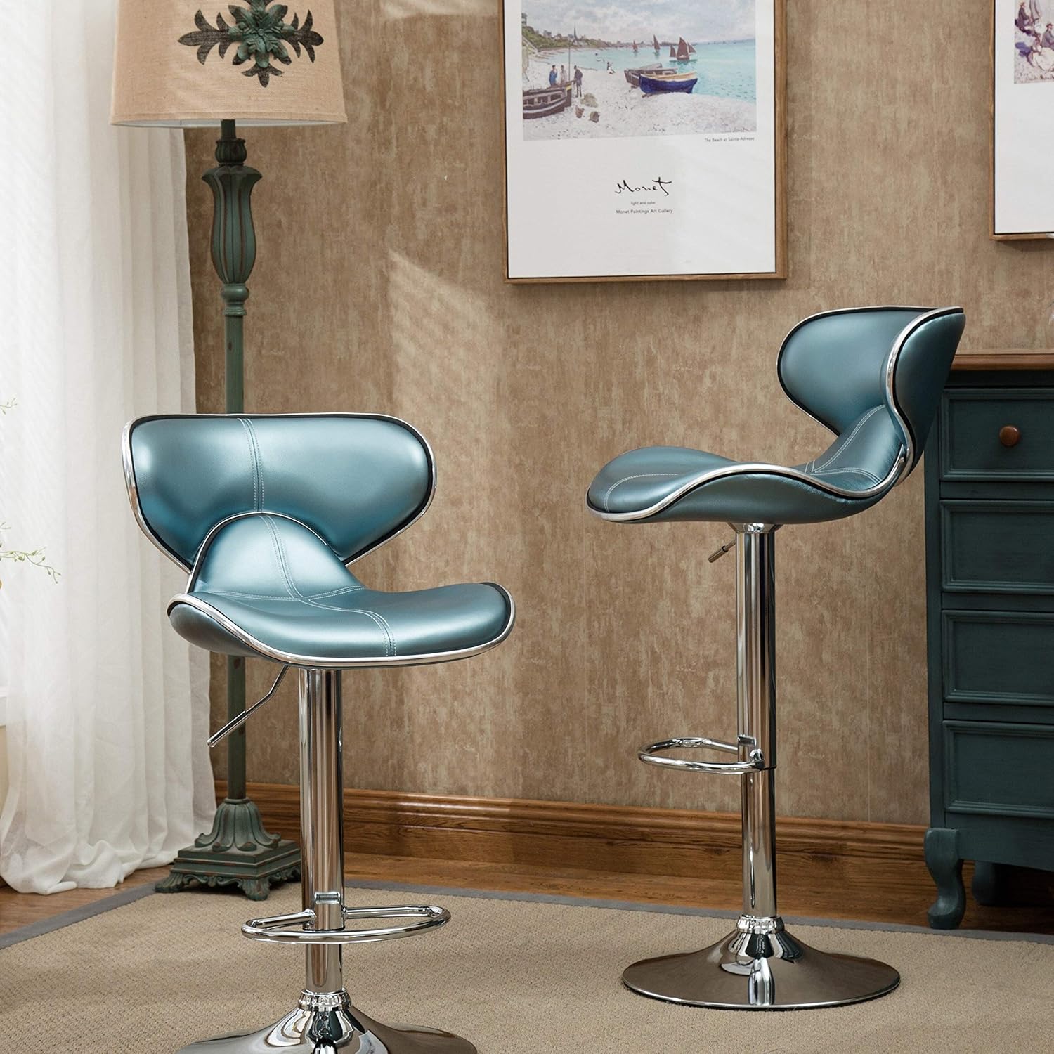 Masaccio Leatherette Airlift Adjustable Swivel Barstool (Set of 2) Silver