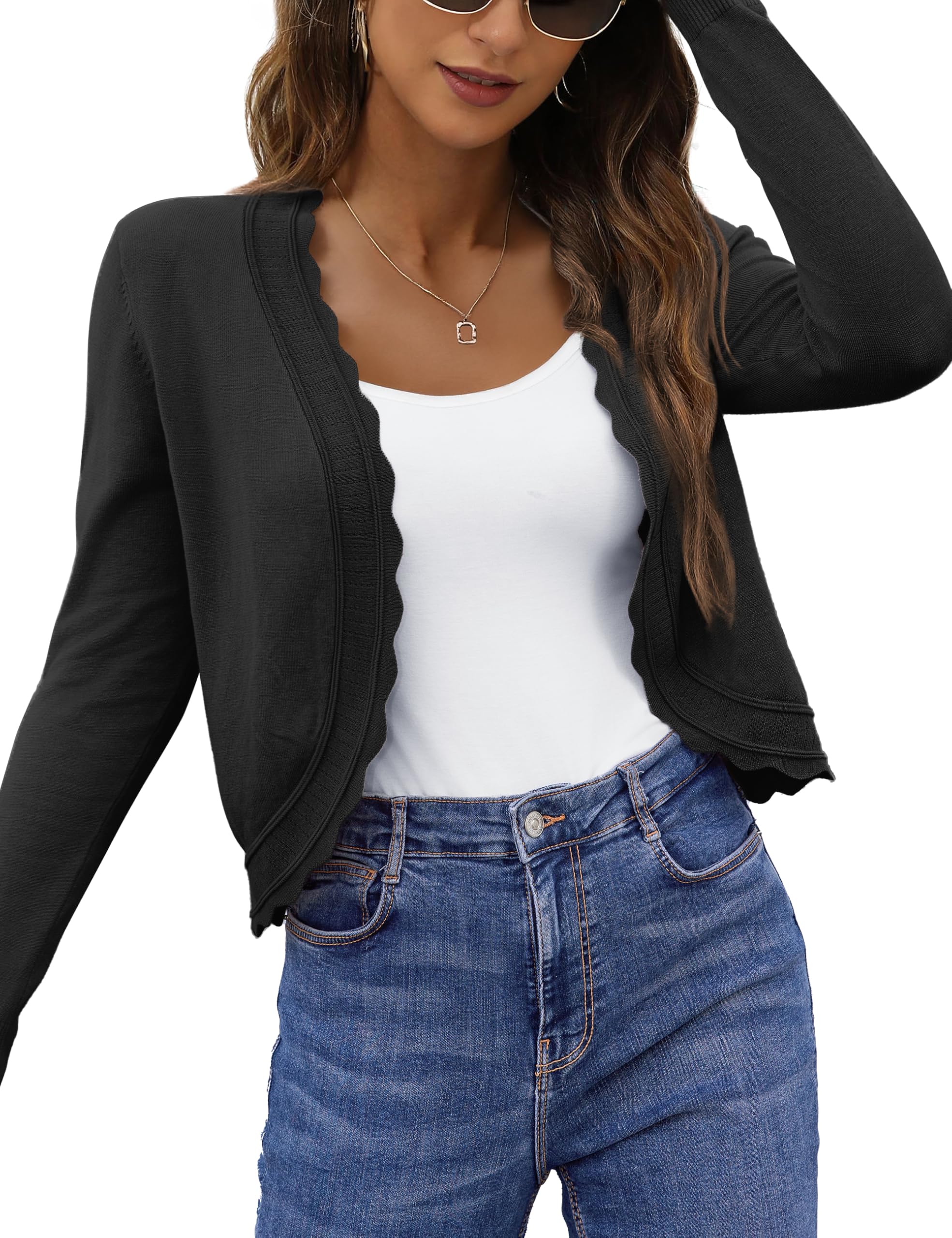 OmicGot Womens Long Sleeve Cardigan Sweaters Open Front Cropped Bolero Shrugs for Dresses S-XL