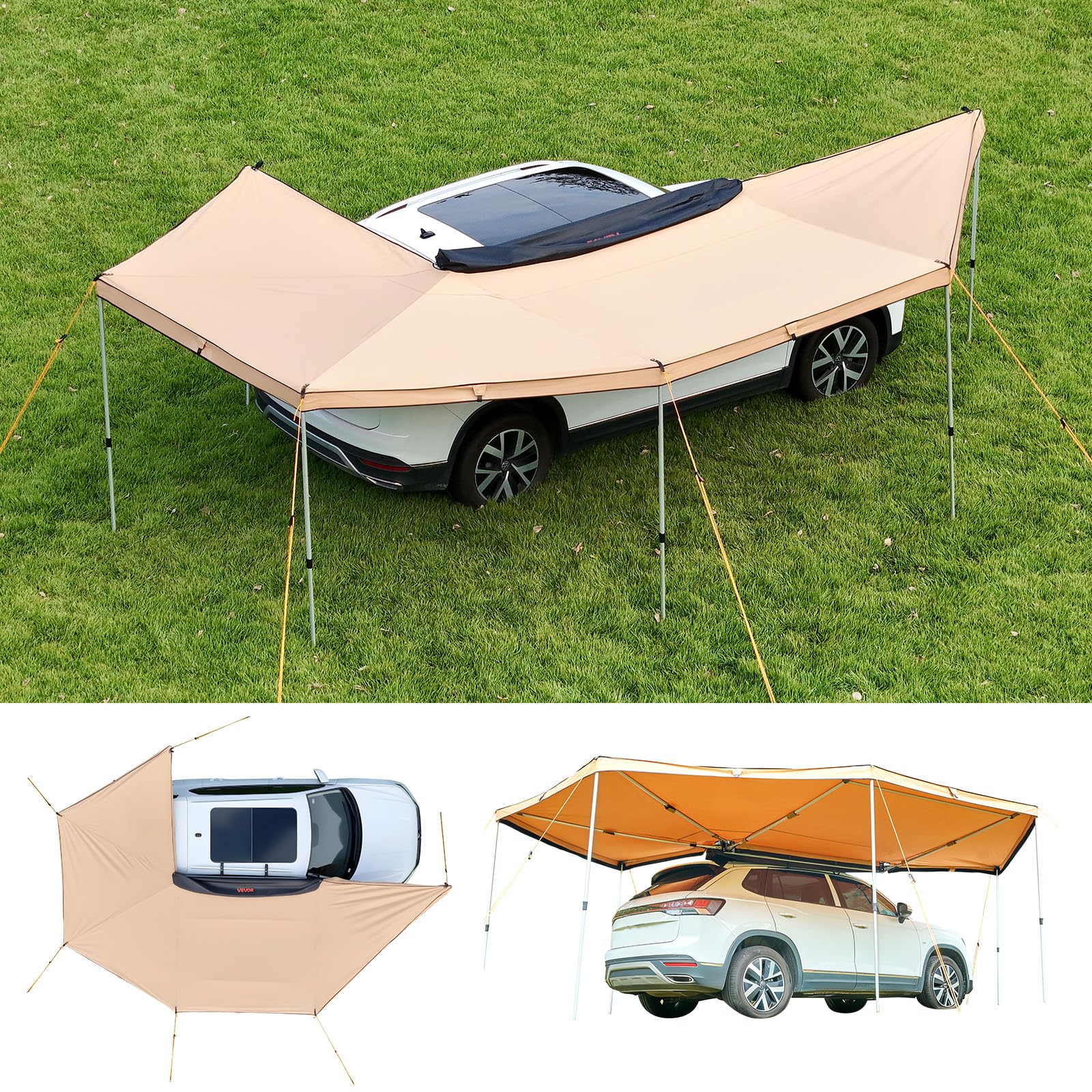 VEVOR Auvent 270 Degrés 6,08x2,10 m Auvent Voiture Latéral Côté Passager Rétractable Abri Autoportant Toutes Saisons Étanche UV50+ pour Véhicule SUV Fourgonnettes Camionnettes, avec Sac de Rangement