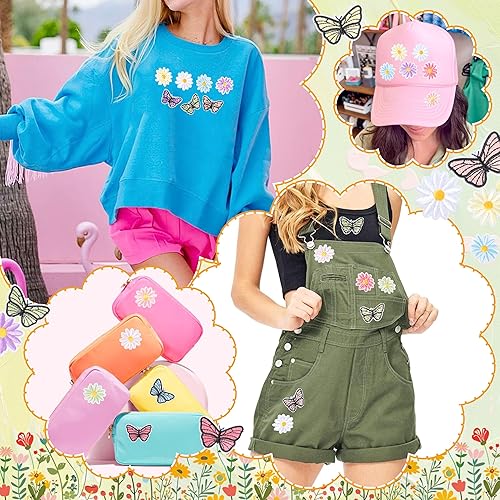 Miniatura 6 de NICEVINYL Parches de flores para planchar en la ropa: 90 piezas de bonitos parches de margaritas multicolores para coser en mochilas - Parches