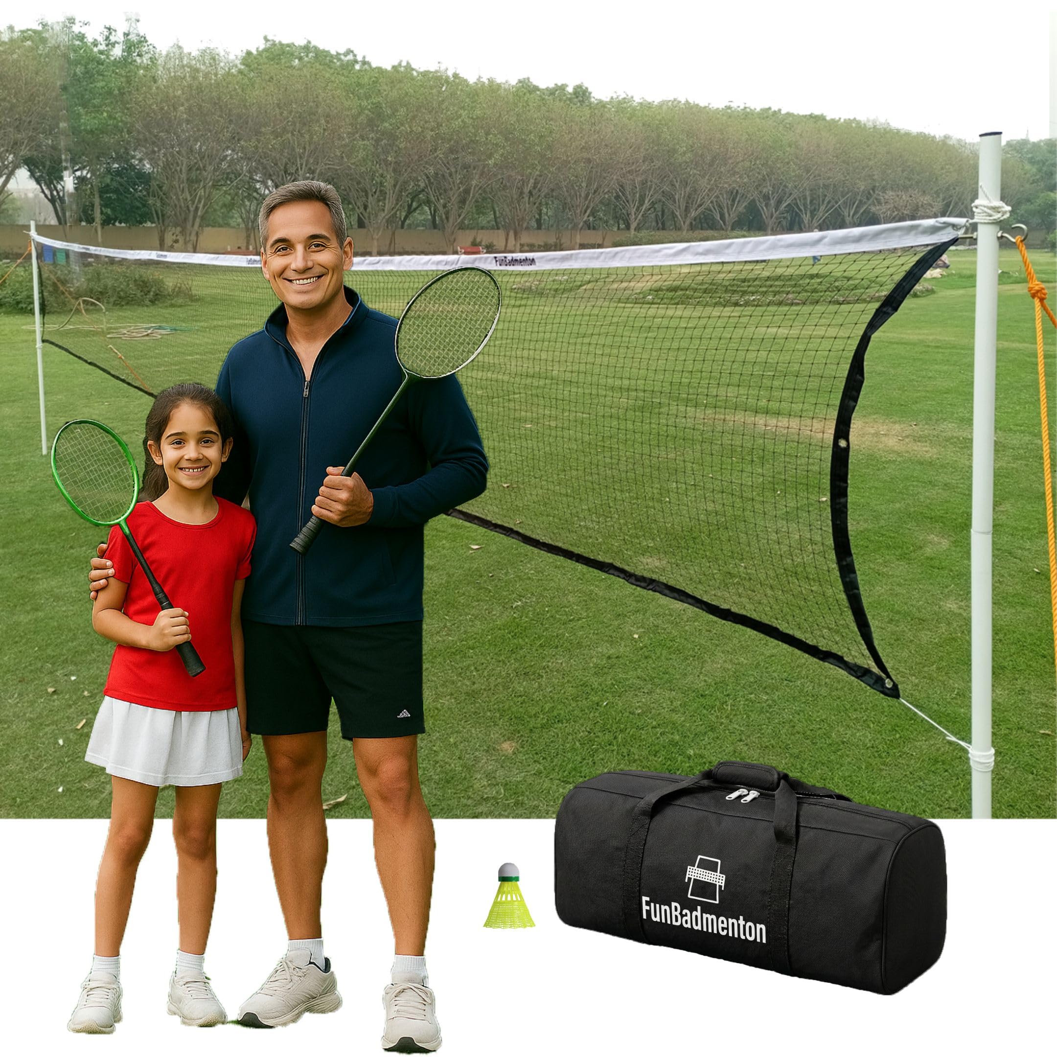 FunBadmenton 6.1M Portable Badminton Net Set Outdoor with Foldable Stand Poles & Carry Bag, Standard Size Badminton Net 20 Feet-picture-32