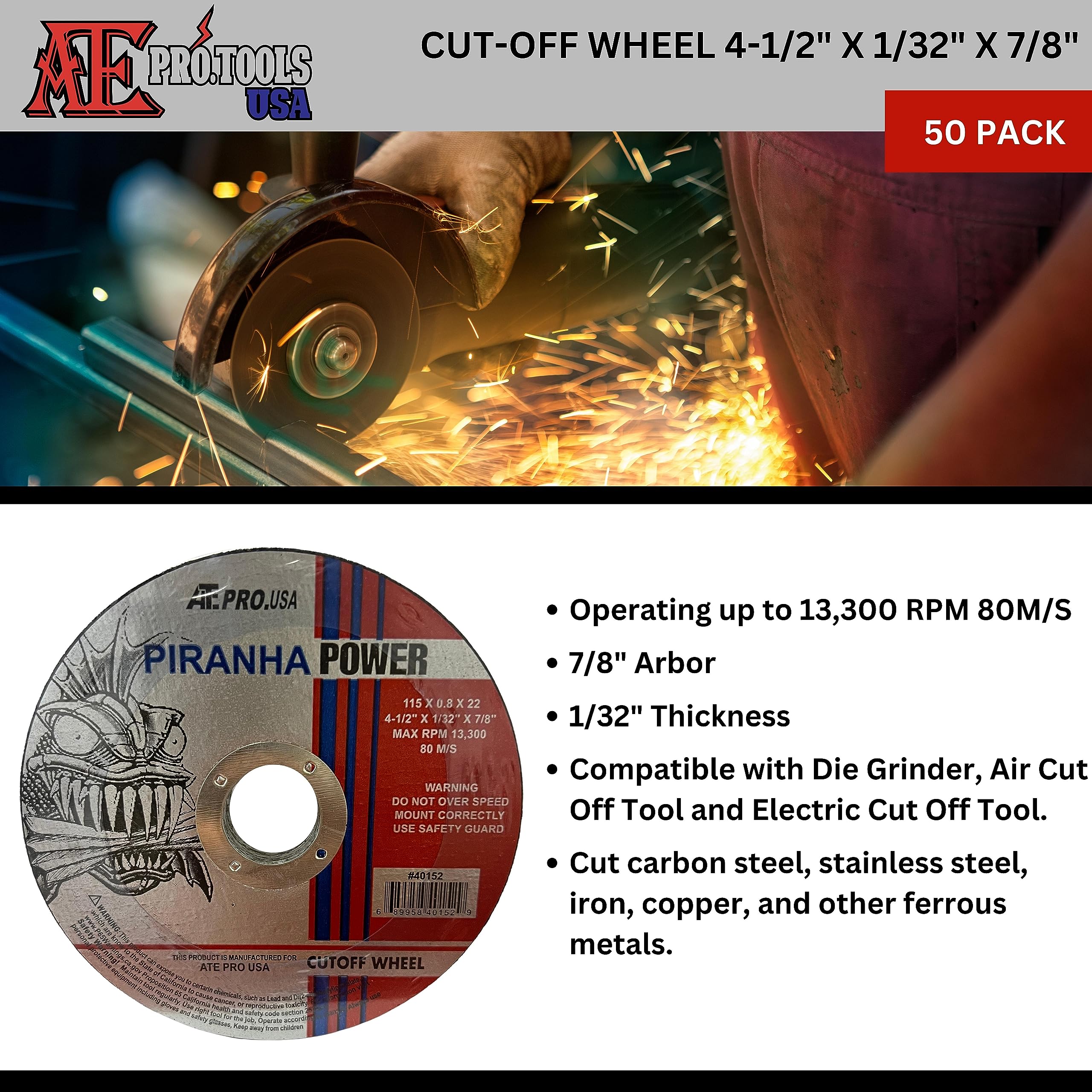 ATE Pro. USA - Metal and Stainless Steel Thin Cut Off Wheels, 4-1/2