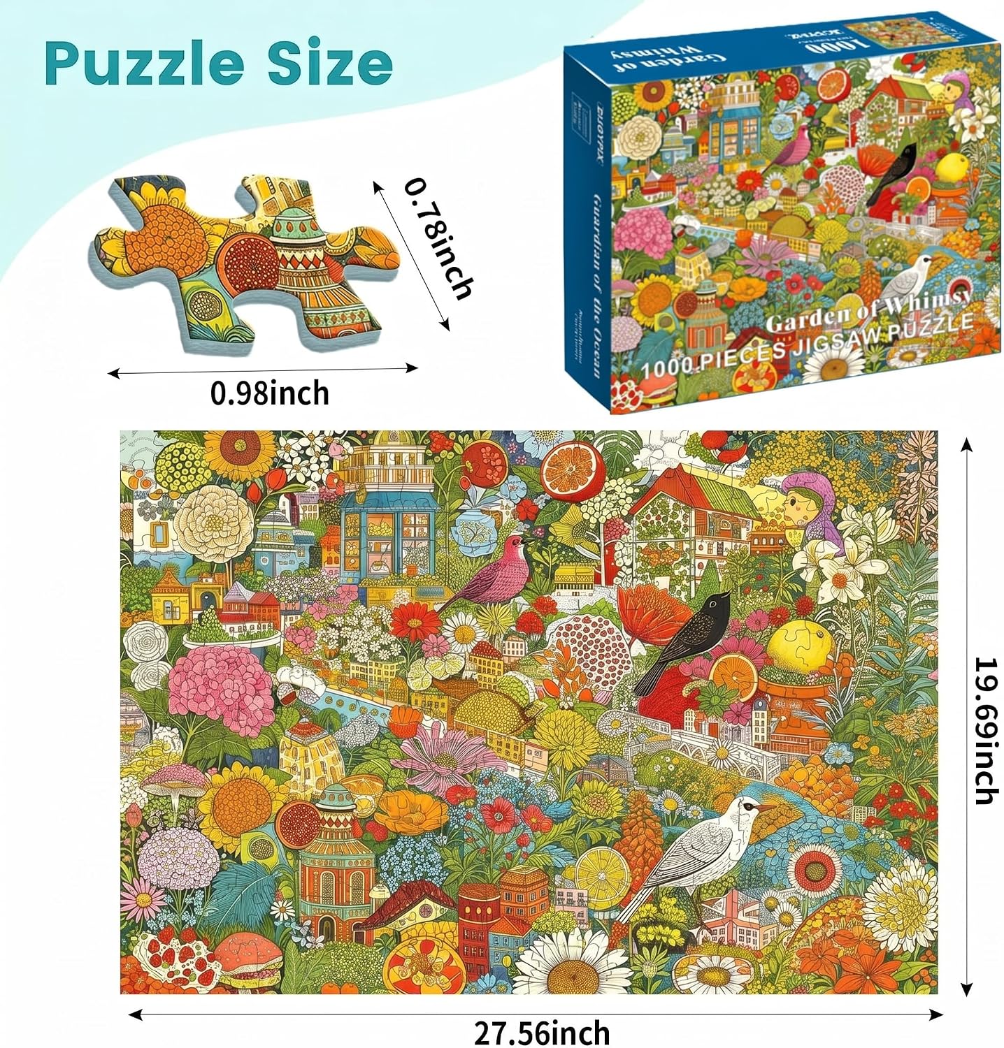 1000 Piece Puzzle for Adults, Colorful Botanical Fantasy Garden with Birds image 2