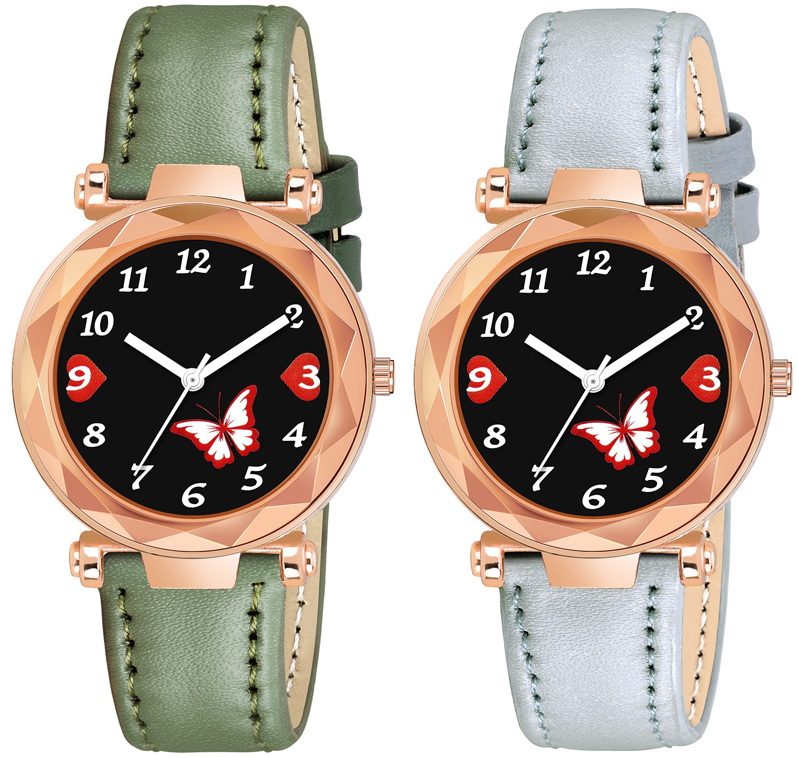 CERO Pack of 2 Analogue Exclusive Butterfly Dial Lather Belt Girls and Womans Watches (Green -Grey) (B0BR11NJ93) Amazon Price History, Amazon Price Tracker