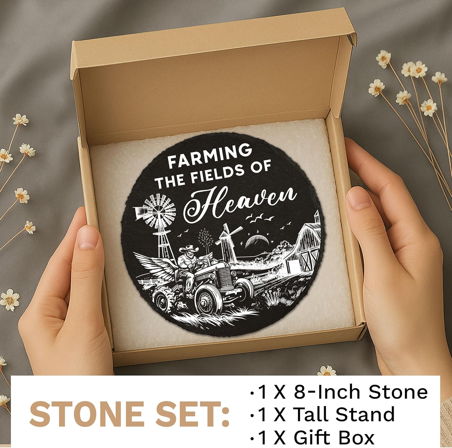 Farmer Memorial Stone, Memory Stones for Loved Ones, Farming Lost Bereavement Gifts for Loss of Father Grandpa, Memorial Gifts on Fathers Day, Christmas