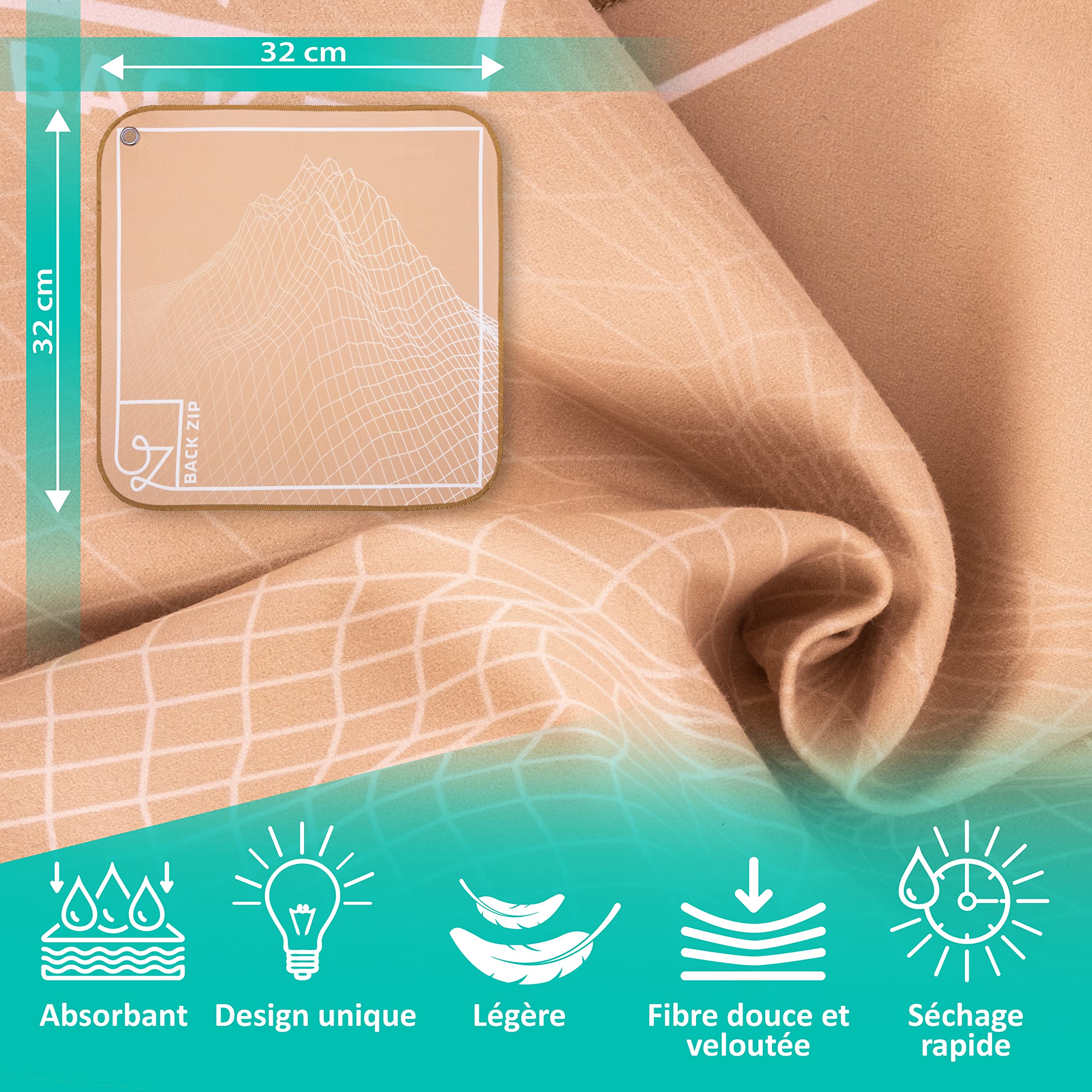 Keenon Sports Serviette microfibre avec rouleau de mousquetons, mini-serviette, serviette de sport, serviette de transpiration, accessoire de randonnée, pour accrocher la brosse d'escalade (Gold)