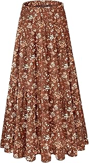 Women's Chiffon White Flowy Maxi Skirts Boho Summer Elastic Waisted Plea...