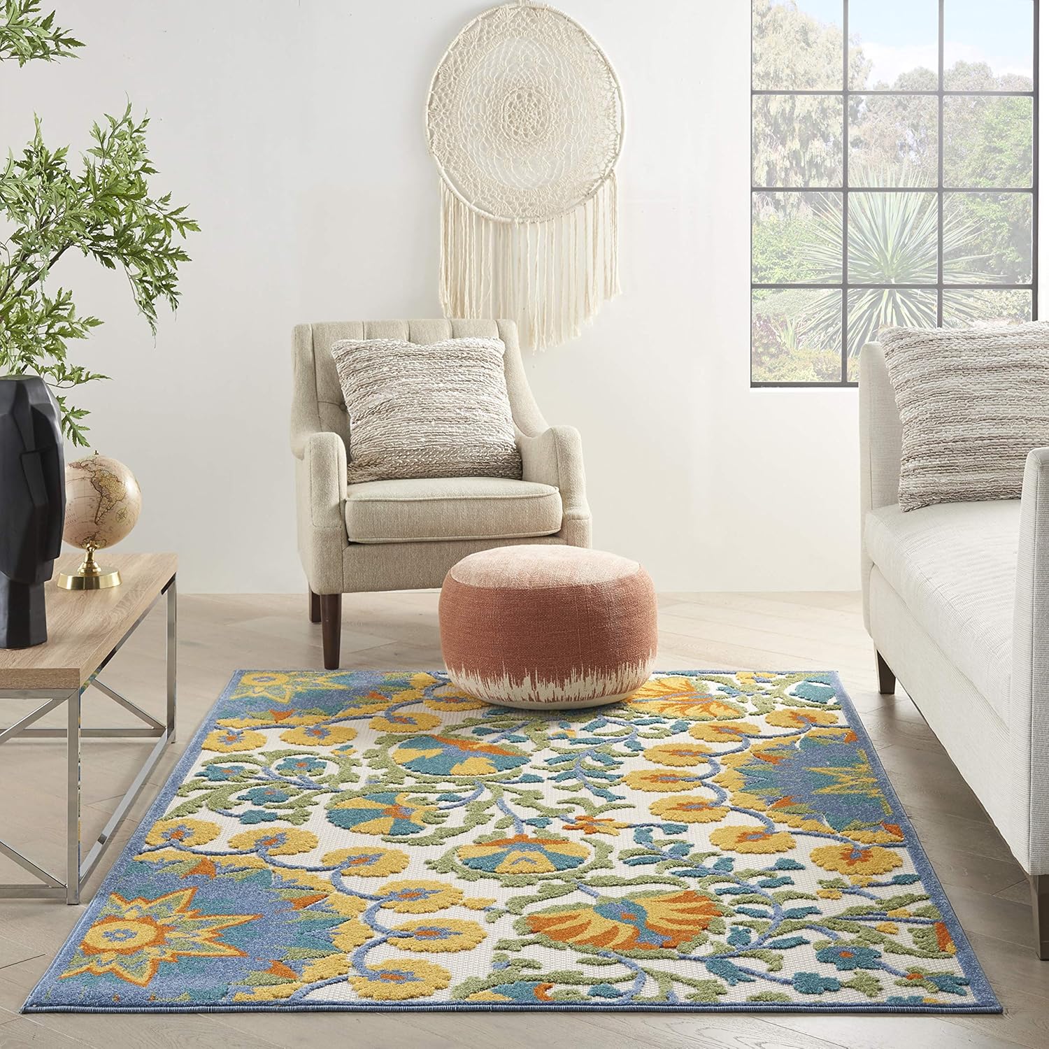 Nourison Home Aloha Multicolor 6' x 9' Area Rug - Easy Clean, Non Shedding, Bed Room, Living Room, Dining Room, Kitchen (6' x 9')