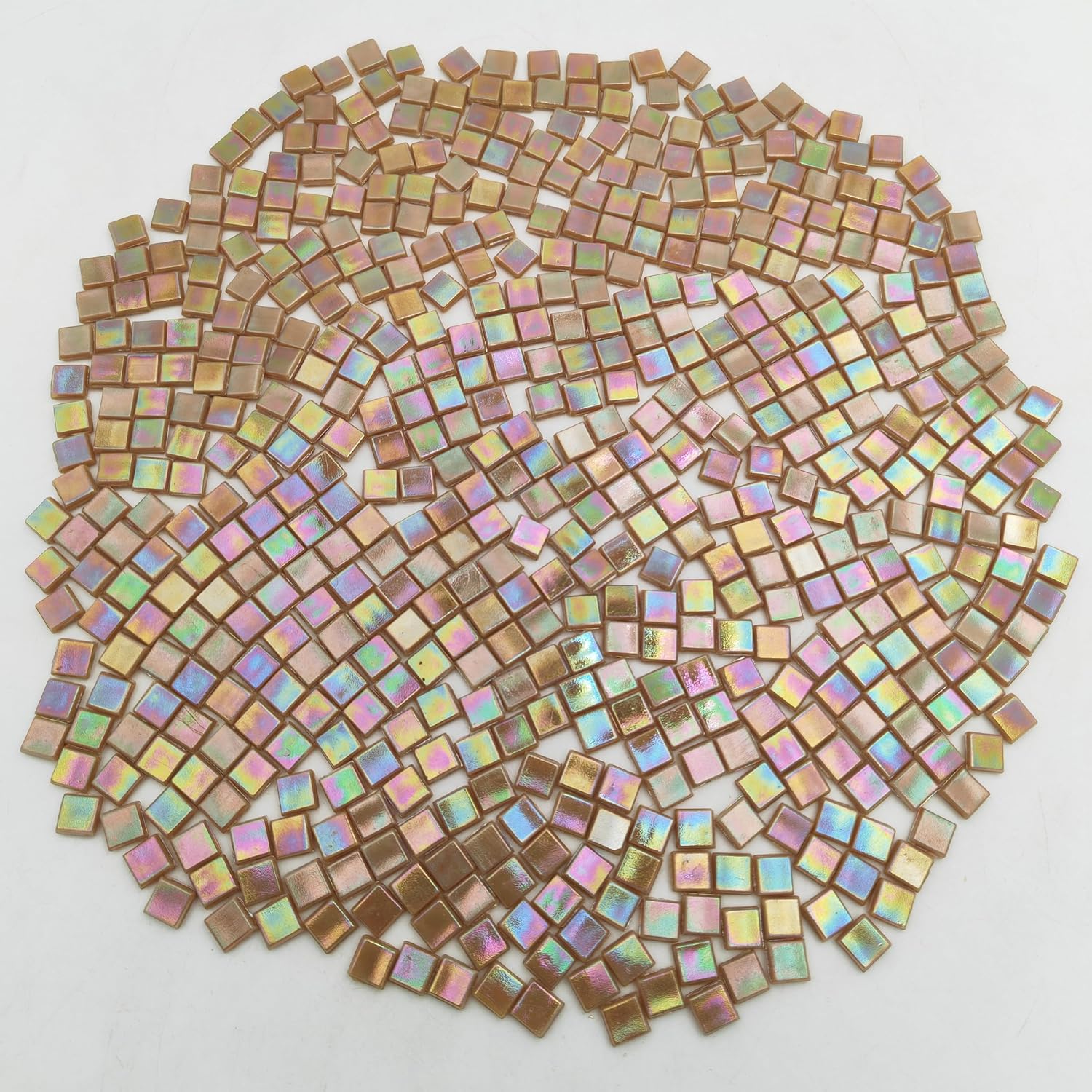 500g/1.1LB Iridescent Ice Jade Glass Mosaic Tiles, 560 Pieces, 2/5 Inch Square Stained Mosaic Tiles for DIY Crafts, Home/Outdoor Mosaic Decoration (Light Brown-IB44)