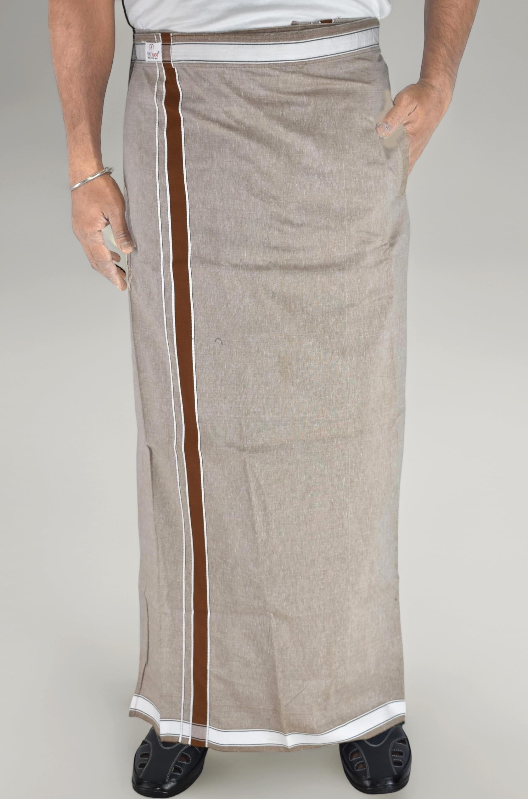 Kerala Style Men's Cotton Welcro Pocket Dhoti, Vesti/adjustable for all size (Single Dhoti)