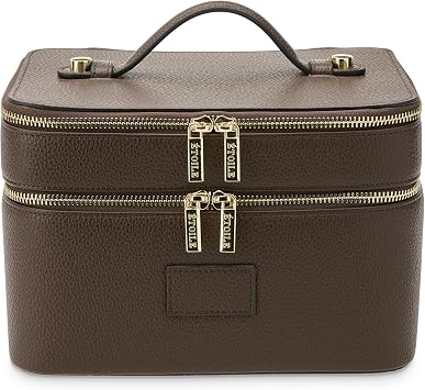 ETOILE - Duo Vanity Case Espresso - Large Functional Travel Makeup Bag Organizer with Removable Divider & Mirror