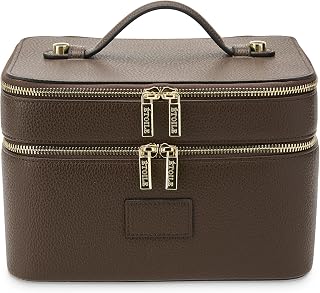 ETOILE - Duo Vanity Case Espresso - Large Functional Travel Makeup Bag Organizer with Removable Divider & Mirror