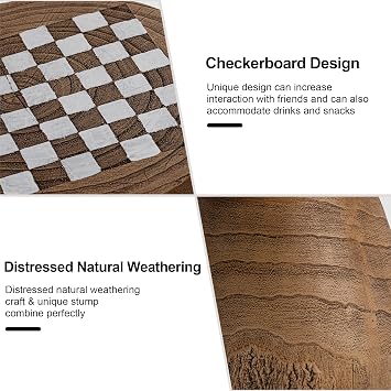 HOMPUS Outdoor Side Table with Round Checkerboard Wood Grain Tabletop