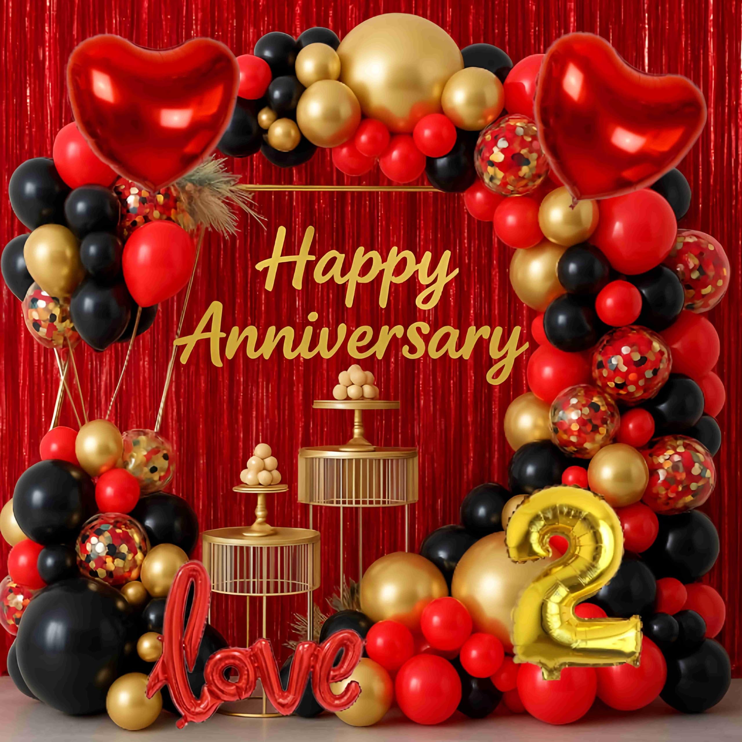 GROOVY DUDZ Happy Anniversary Decoration Kit – 55 Pcs | Gold & Red Balloon, Heart Foil & Metallic Balloons | Romantic Décor Set for 2nd, 25th, 50th Wedding Anniversary, Husband & Wife Party Combo-picture-10