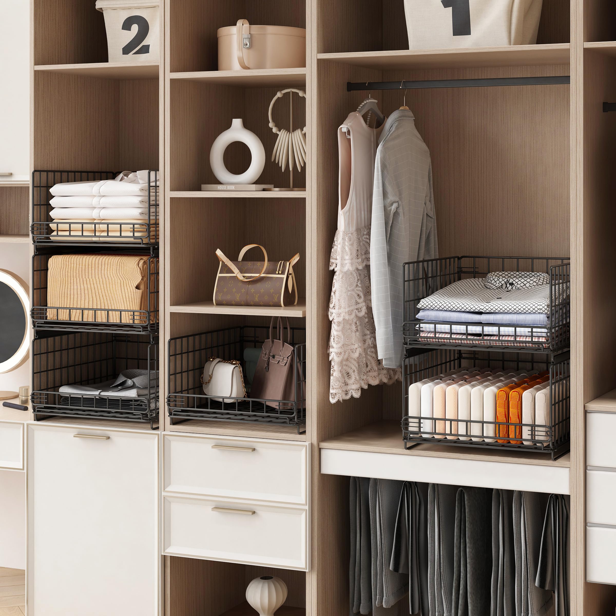 UMDONX Organisateur Coulissant à 3 Pièces - Organiseurs de Tiroirs Rangement - Vetement Dressing Boîte de Rangement pour Armoire-Noir