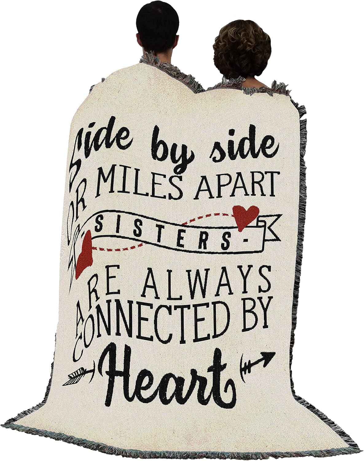 Pure Country Weavers Side by Side or Miles Apart Sisters are Always Connected by Heart Blanket - Gift Tapestry Throw Woven from Cotton - Made in the USA (72x54)