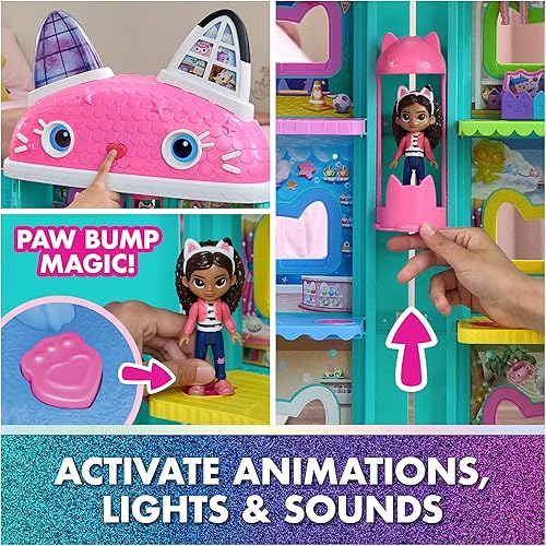 Vista 4 de Gabby's Dollhouse: The Movie, Meow-Mazing - Casa de muñecas interactiva, 7 habitaciones, ojos de pantalla LCD, figuras, sonido FX, juguetes
