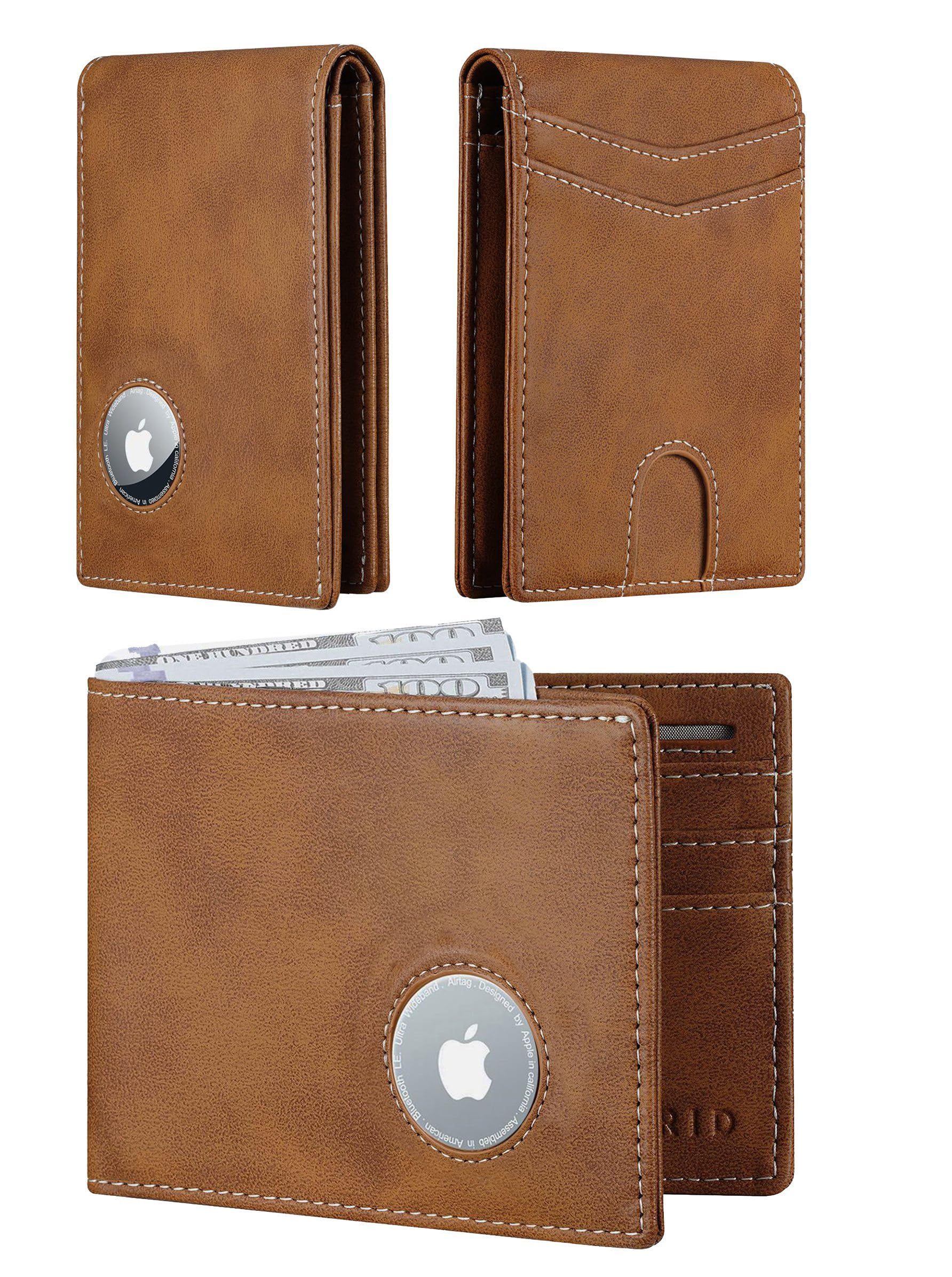 furid Leather Wallet Compatible with Airtag Slim Air Tag Wallet for Men RFID Blocking Bifold Front Pocket Minimalist
