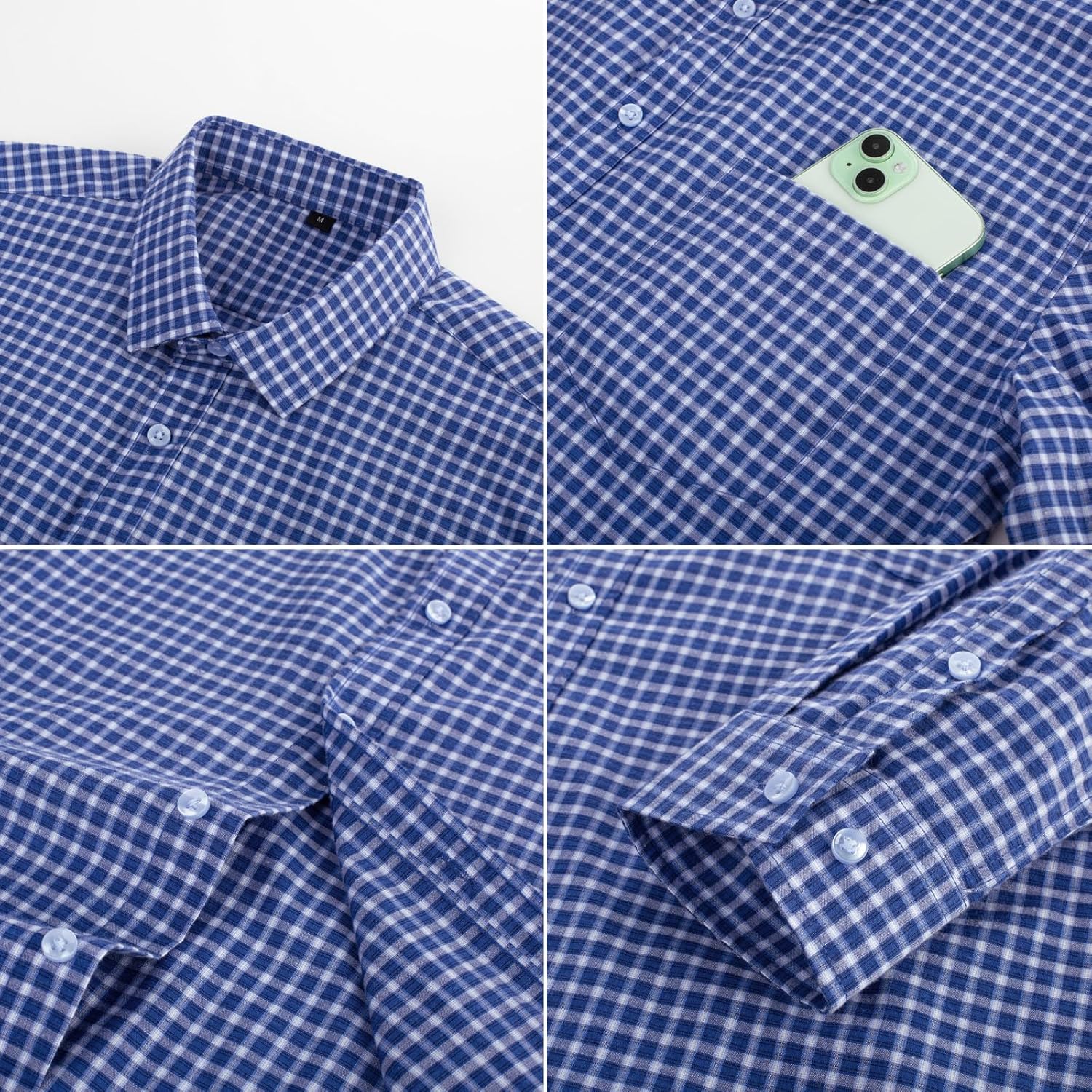 PJ PAUL JONES Mens Dress Shirts Cotton Long Sleeve Button Down Shirts Business Casual Plaid Tops with Pocket - Image 5