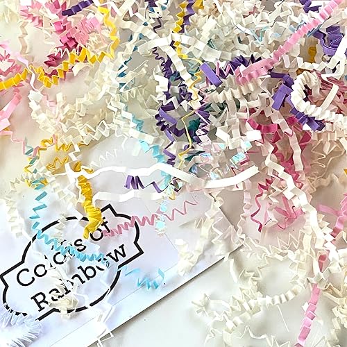Colors of Rainbow - 3 oz - Unicorn Dreams - Papel de relleno triturado de colores mixtos cortado en tiras arrugadas para relleno de cajas de regalo