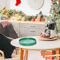 Vista 6 de Elegant Designs HG2013-GBL Bandeja de Servir Redonda de Madera Decorativa de Navidad de 13.75'' con Asas, Verde Believe