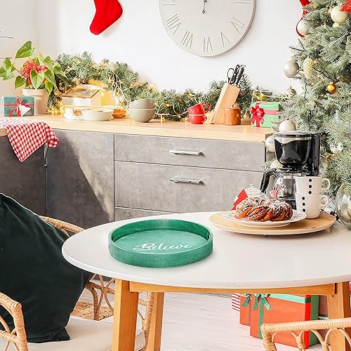 Miniatura 6 de Elegant Designs HG2013-GBL Bandeja de Servir Redonda de Madera Decorativa de Navidad de 13.75'' con Asas, Verde Believe