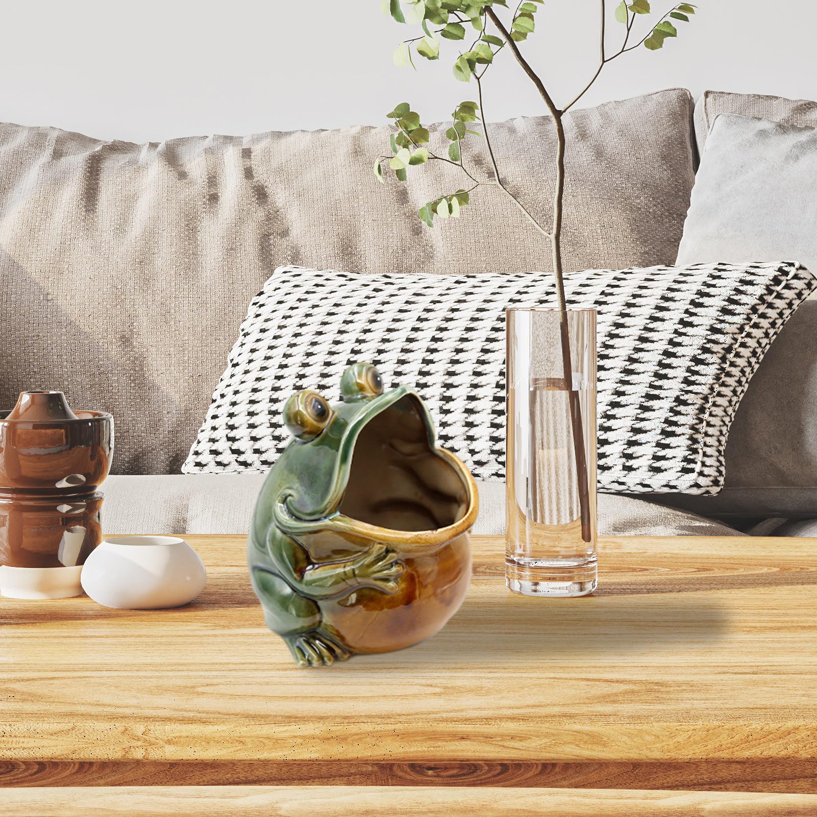 Figurka żaby | Ceramiczna żaba z dużymi ustami, ceramiczna urocza