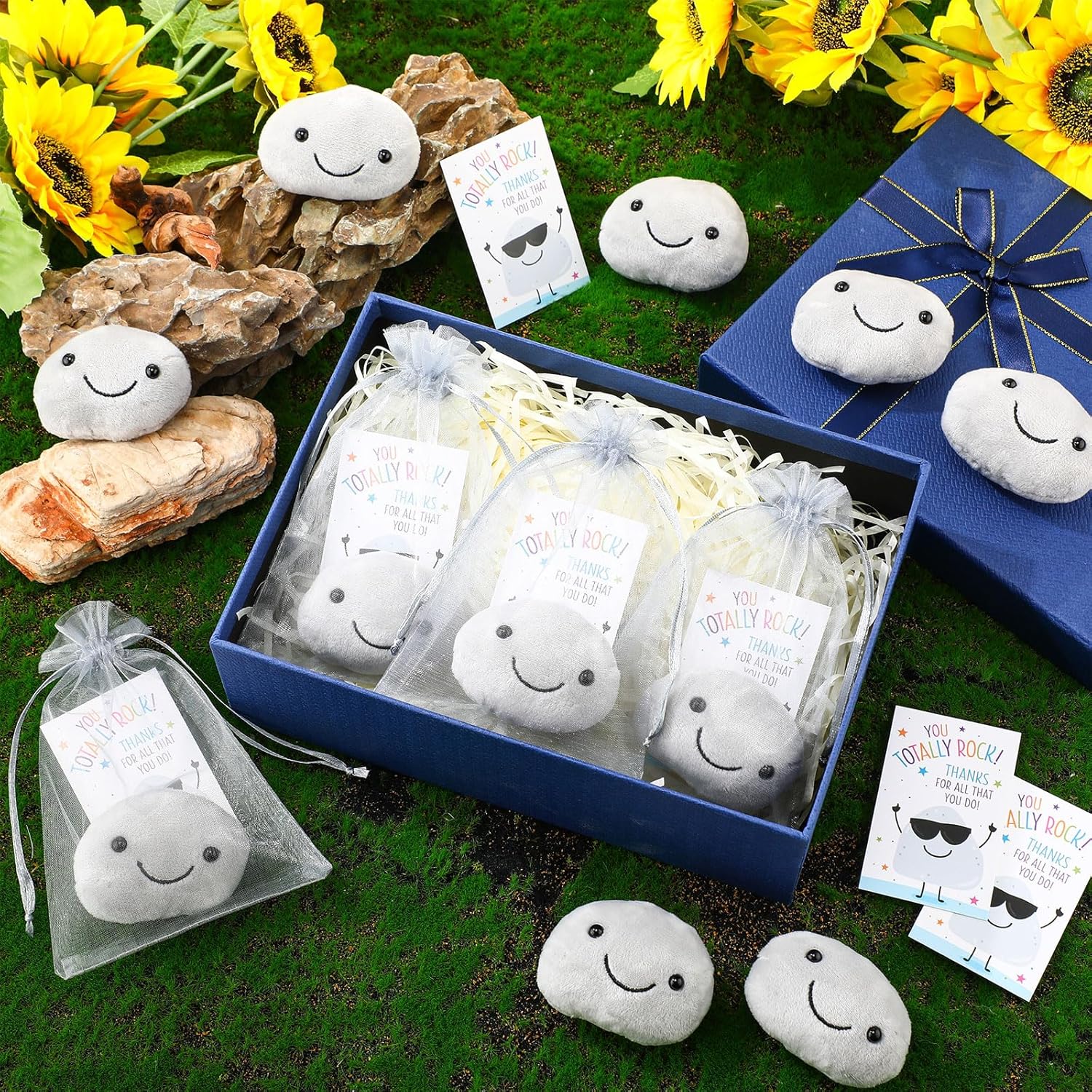 Weysat 36 Sets Employee Appreciation Gifts Bulk Pocket Hugs You Rock Gifts Soft Mini Smile with Inspirational Cards Positive Thank You Gift for Employee Office Coworker Students Teachers (Stone)