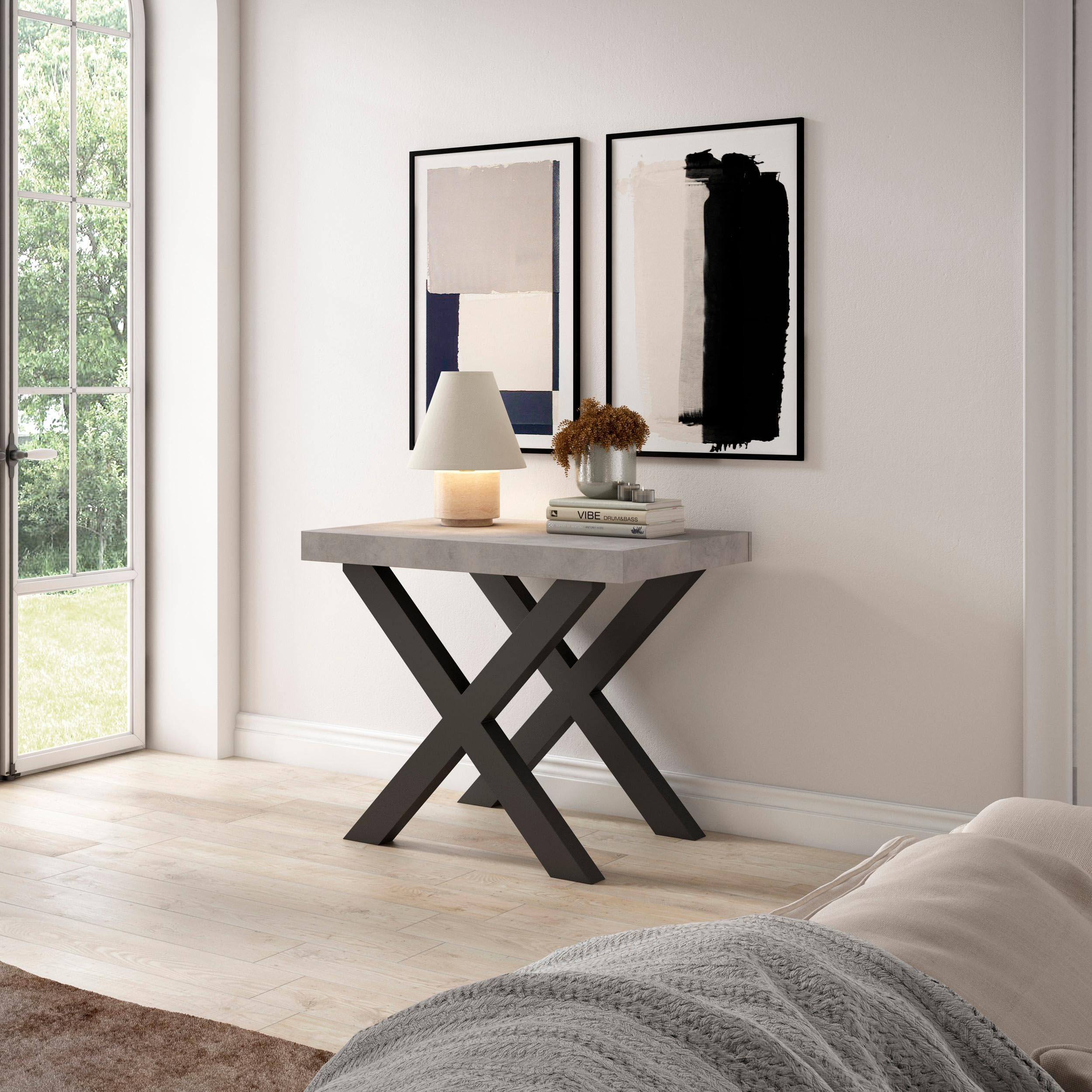 Skraut Home | Table Console Extensible | Console Meuble | 300 | pour 14 Personnes | Pieds Bois Massif | Style Moderne | Ciment