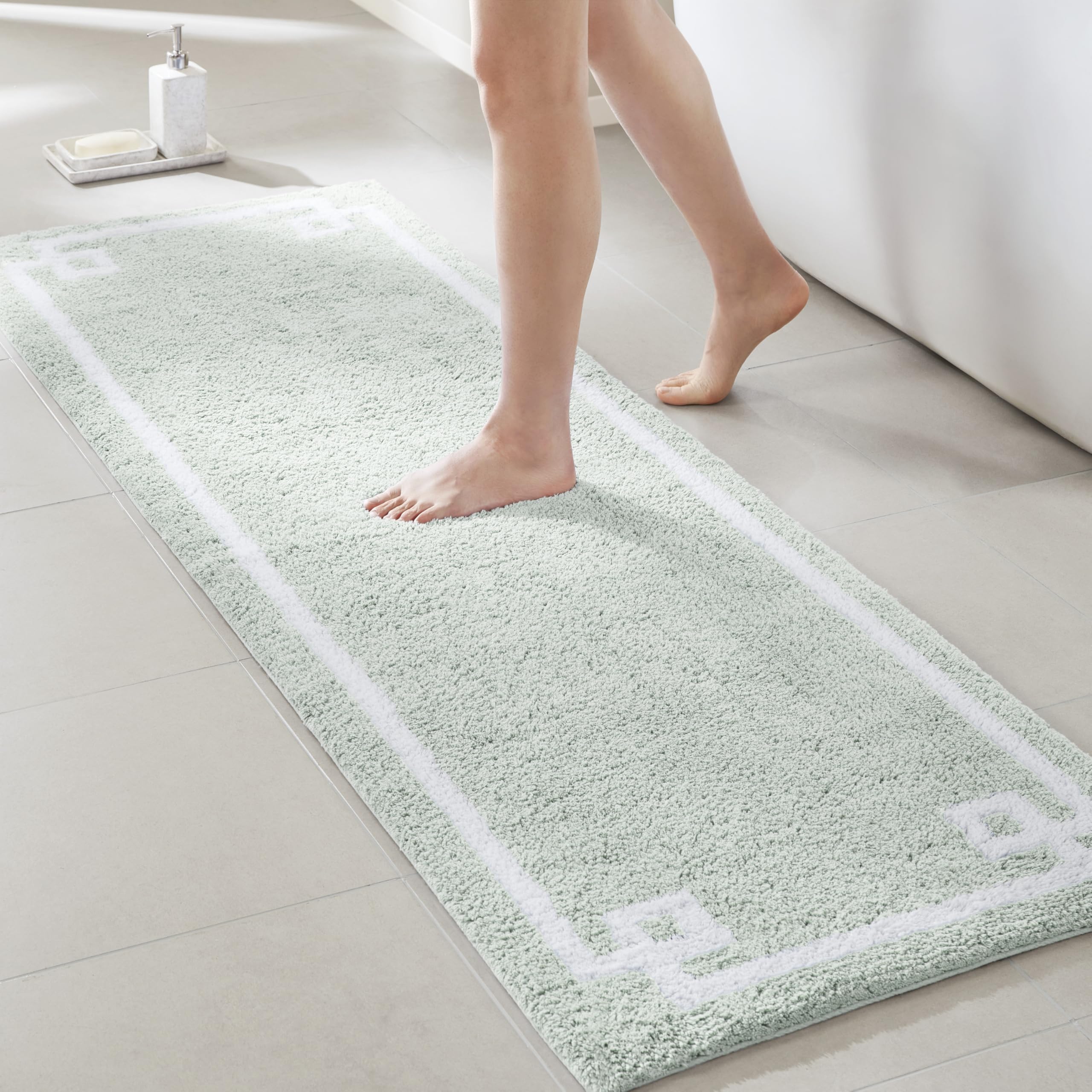 Madison Park Evan 100% Cotton Bathroom Rug Non Slip Backing-Luxrurious Tufted Plush Bath Mat Absorbent, Quick Dry, Spa Design Shower Room Décor, Seafoam