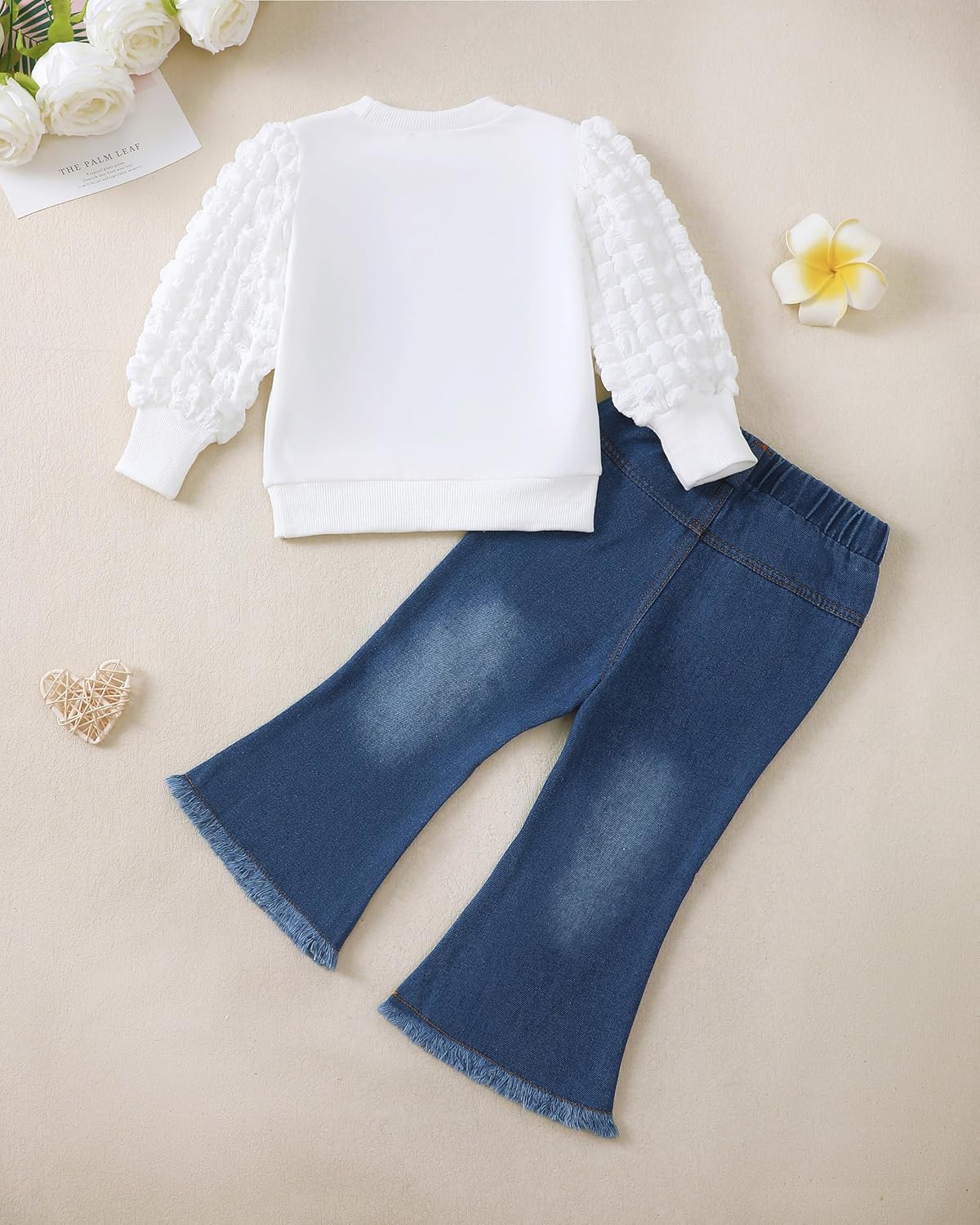 Renotemy Toddler Baby Girl Clothes Fall Winter Outfits Gifts Sweatshirt Jeans Bell Bottom Pants Set for 12Months-5 Year Girls - Image 4