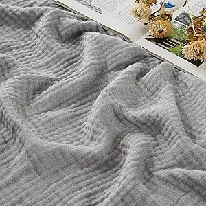 EMME Cotton Muslin Queen Blanket Bed Layering Bedspread Coverlet Breathable Gauze Soft Lightweight Blankets (Heather Grey, 90"x90")