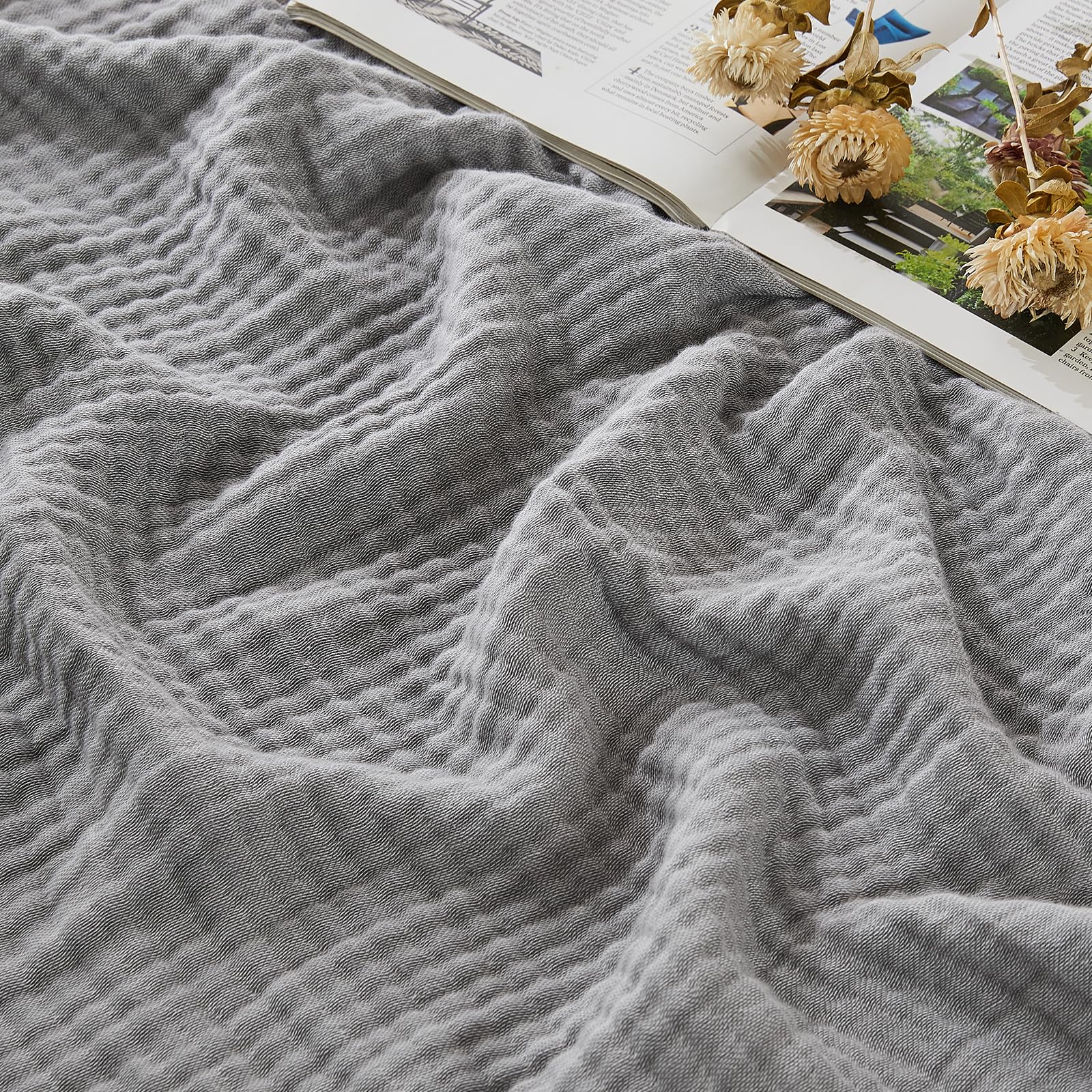 EMME Cotton Muslin Large Throw Blanket Couch Breathable Gauze Soft Lightweight Bed Blankets Adults (Heather Grey, 50"x70")