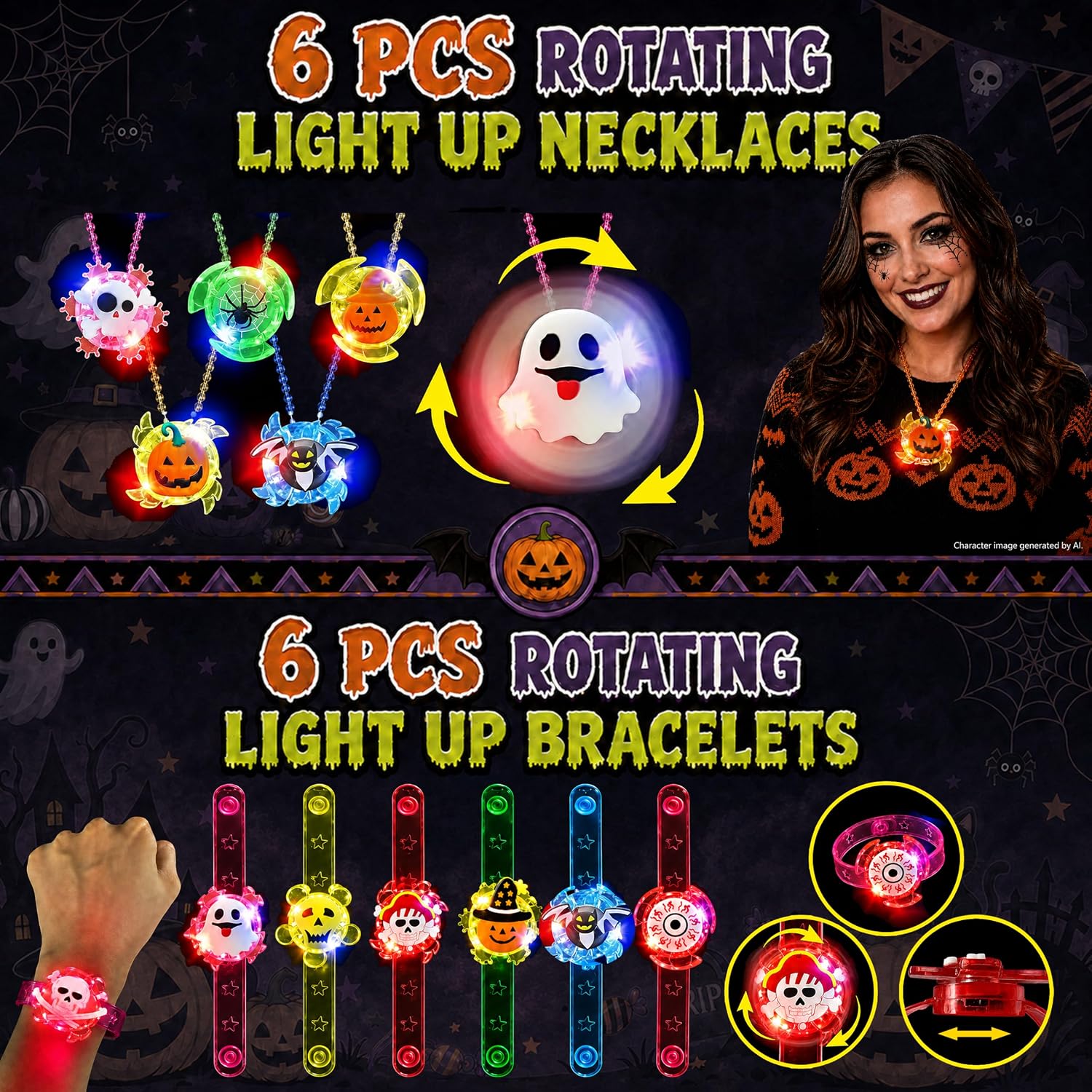 136PCS Halloween Glow Party Favors Bulk with Tattoos and Accessories