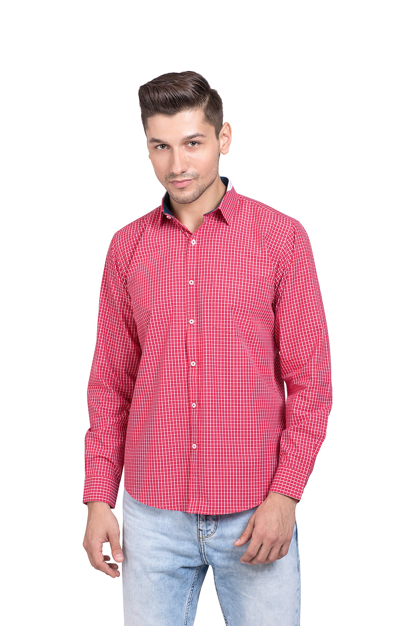 AakaaraMen's Minimal Collar with Micro Check Long Sleeves Slim Fit Shirt