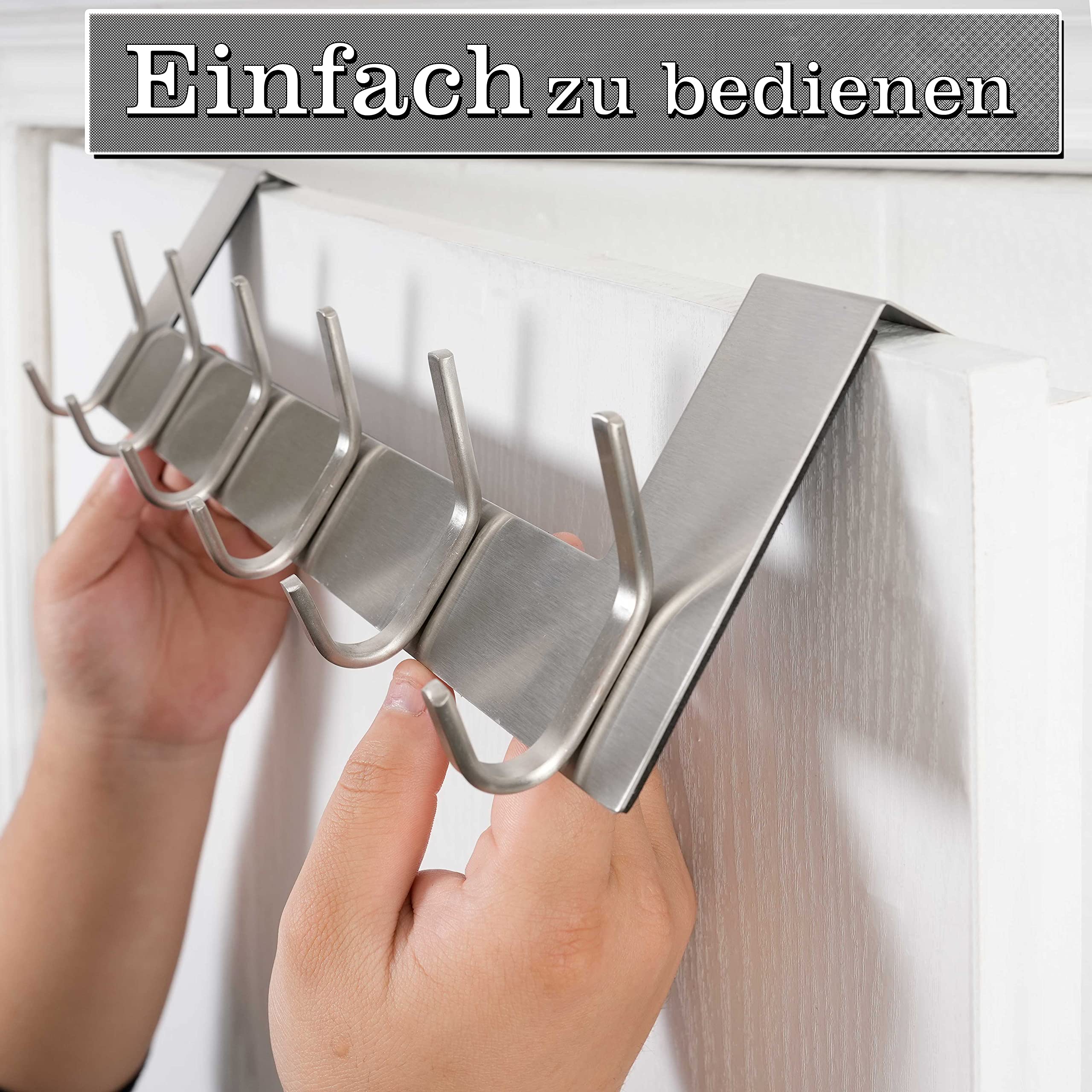WEBI Türhaken zum Einhängen,Türgarderobe mit 6 Haken,Türaufhänger,Kleiderhaken Tür,Haken Tür,Türhakenleiste,2.1 cm,Silber,2 Stück