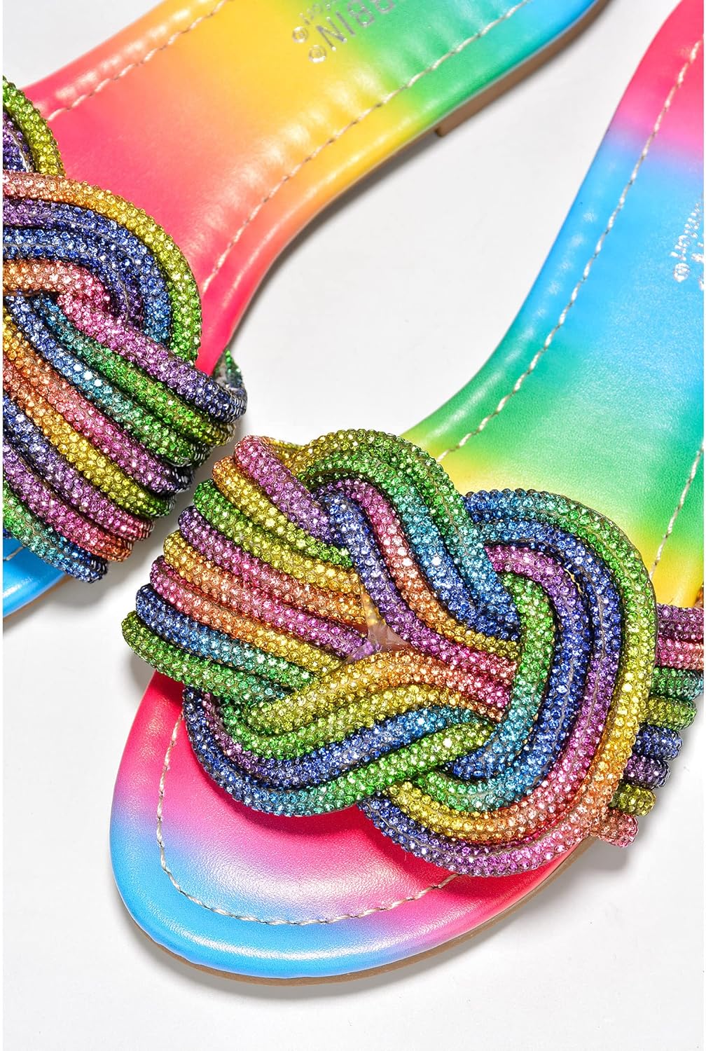 Cape Robbin Women's Glitter Flat Slide Sandals | Dressy Open-Toe Summer Sandals with Rhinestone Knot (Jeffer) - Image 4