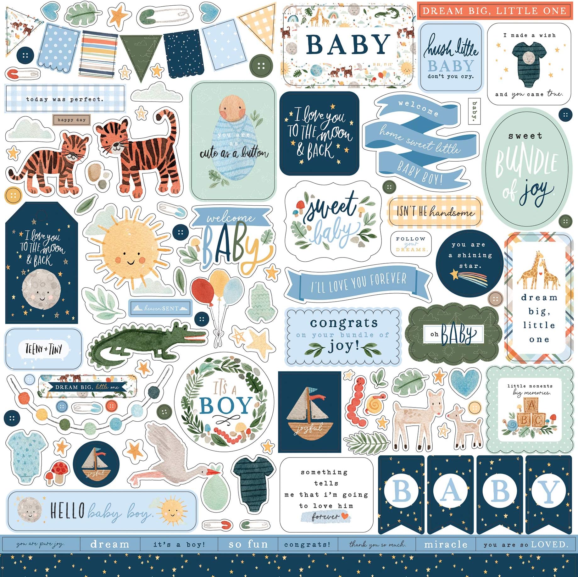 Echo Park Paper Company Welcome Baby Boy Element Sticker, 12-x-12-inch