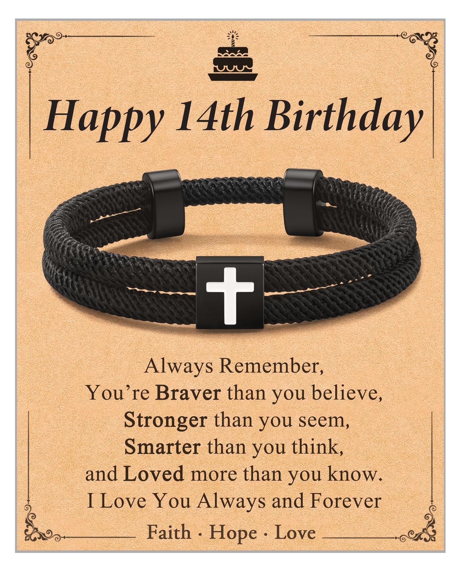 Shonyin Christian Birthday Gifts for Boys Adjustable Cross Bracelet for Son Grandson Nephew 7-21