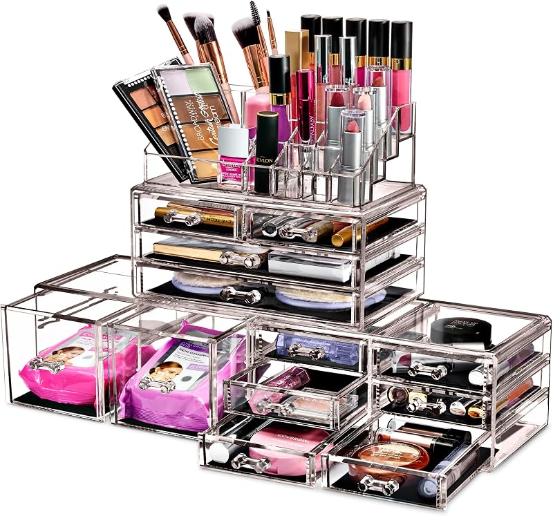Organizador de Maquiagem Sorbus com 12 Gavetas e Bandeja Superior, Preto Jewel