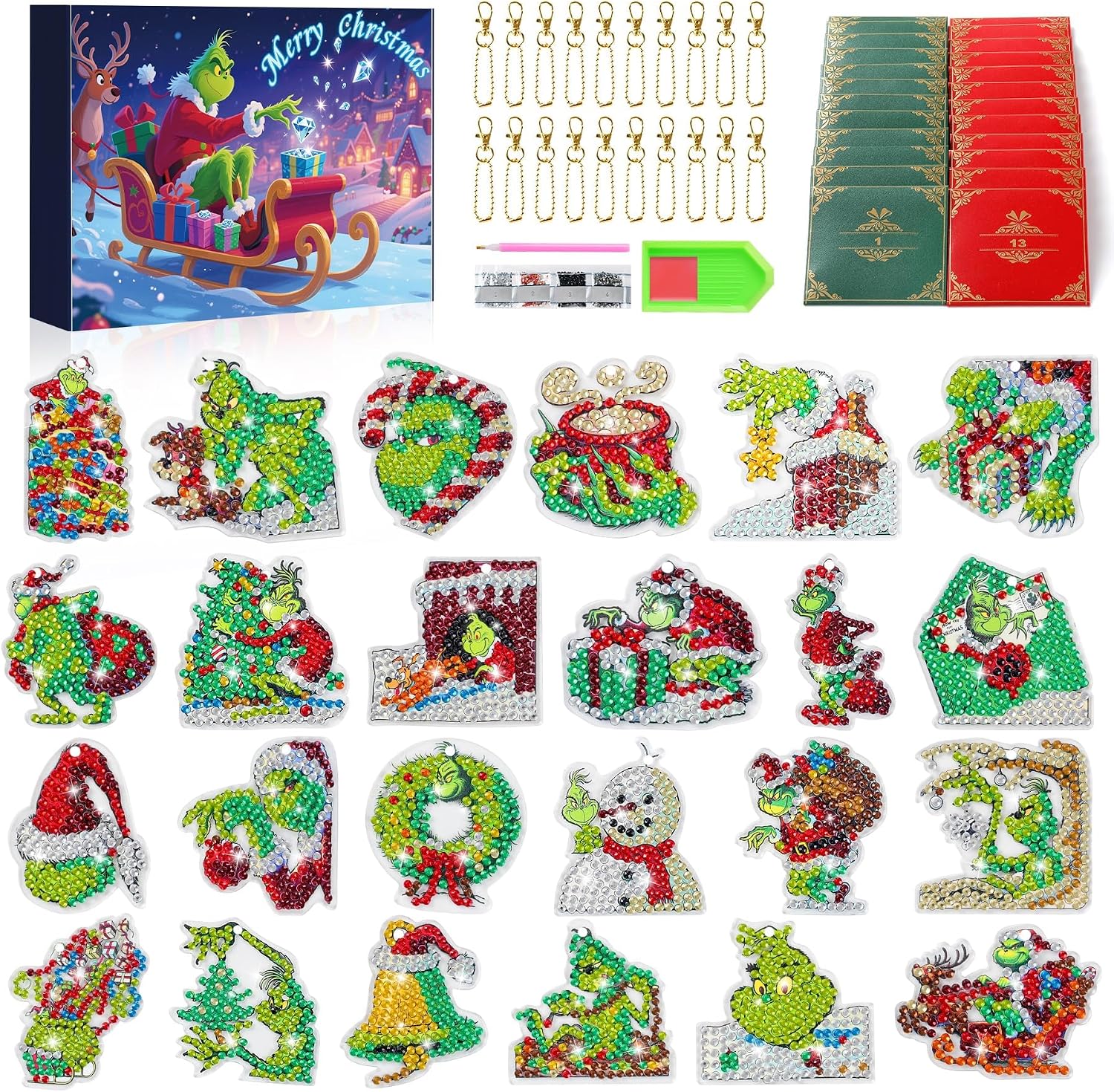 TUKJOTZ Advent Calendar 2026,Christmas Diamond Painting,24 Days DIY Crafts Diamond Art Green Monster Countdown Calendars,Surprise Christmas Stocking Stuffers Gift Party Favors for Adults