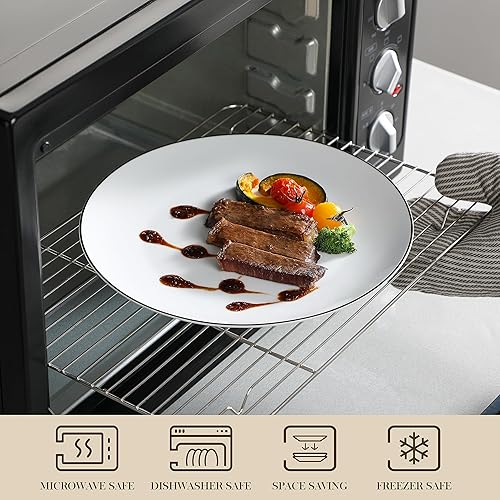 Miniatura 4 de MALACASA AMELIA - Juego de vajilla de porcelana gourmet de 24 piezas, color blanco moderno con borde negro, juego de platos redondos para 6, platos