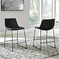 Vista 2 de Signature Design by Ashley Centiar - Taburete de bar moderno de altura de mostrador de 24 pulgadas, diseño cubo, 2 unidades, color negro