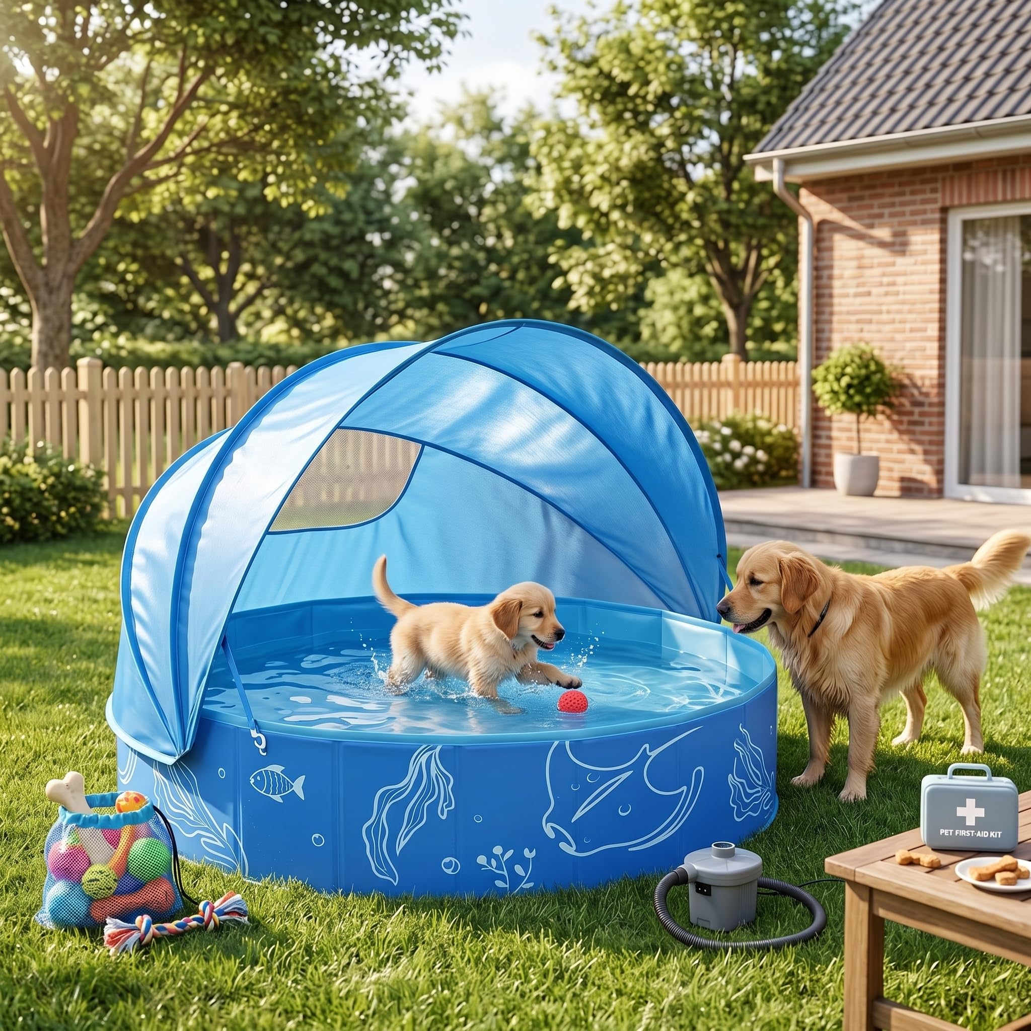 Piscina de playa para bebés, piscina infantil de PVC con toldo, playa plegable portátil para bebé, azul, 47.2 x 11.8 pulgadas