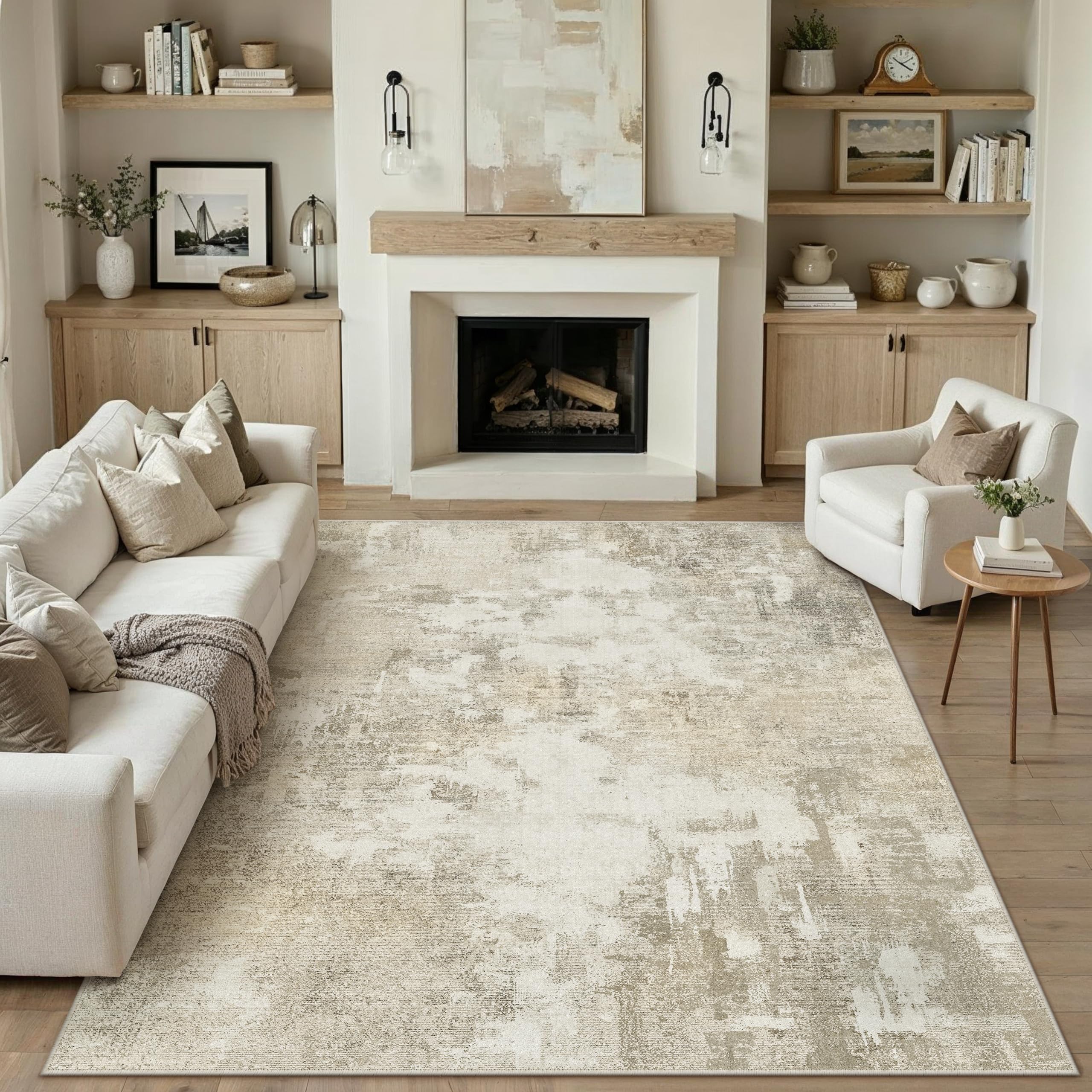 PureCozy Abstraktes Teppich Wohnzimmer rutschfest Kurzflor Kunstwolle Schlafzimmer Teppich Waschbar Minimalistisch Bettvorleger Teppiche
