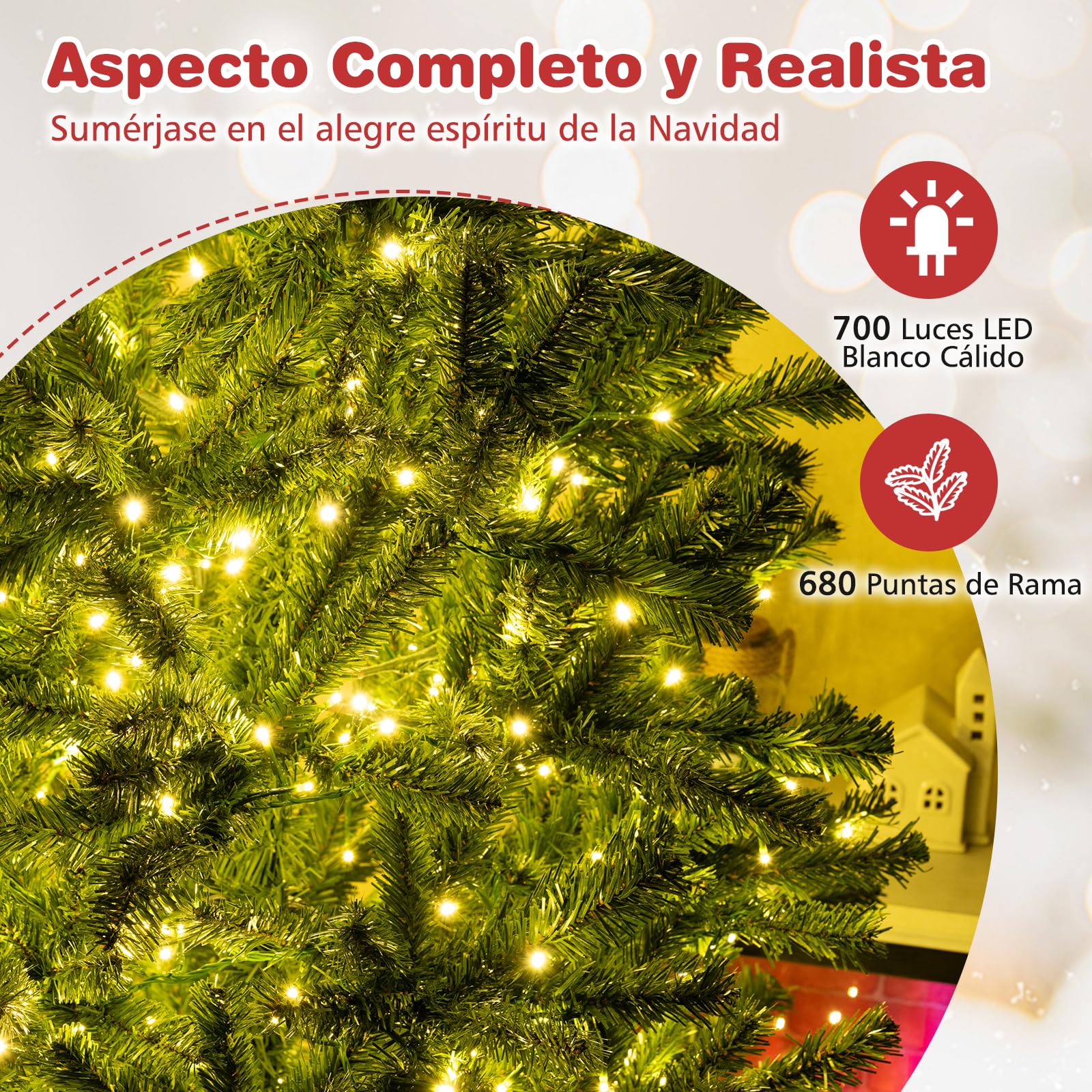 COSTWAY Árbol de Navidad con Luces Incorporadas 180cm, 250 Luces LED Blancas Cálidas, 3 Modos y Brillo Ajustables, Temporizador, 680 Ramas de PVC, Arvore de Natal with Light Hogar Oficina Fiesta