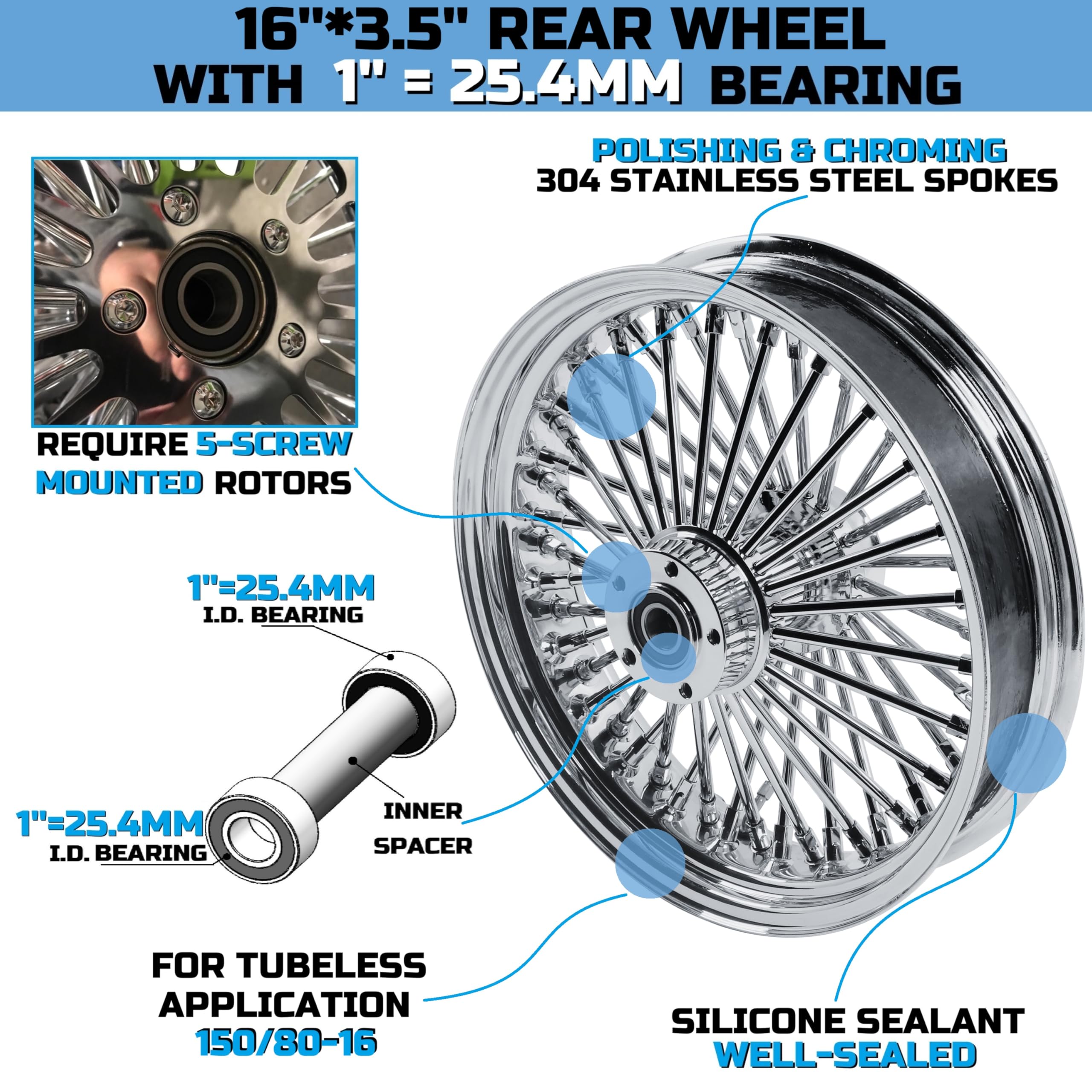 Amazon.co.jp: FatFlex 16インチ リアホイール クロムファットスポーク