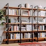 IRONCK Industrial Bookshelf and Bookcase Double Wide 5 Tier, Large Open Shelves, Wood and Metal Bookshelves for Home Office Furniture, Easy Assembly | Bookcase, Large, Open Shelves, Bookshelves