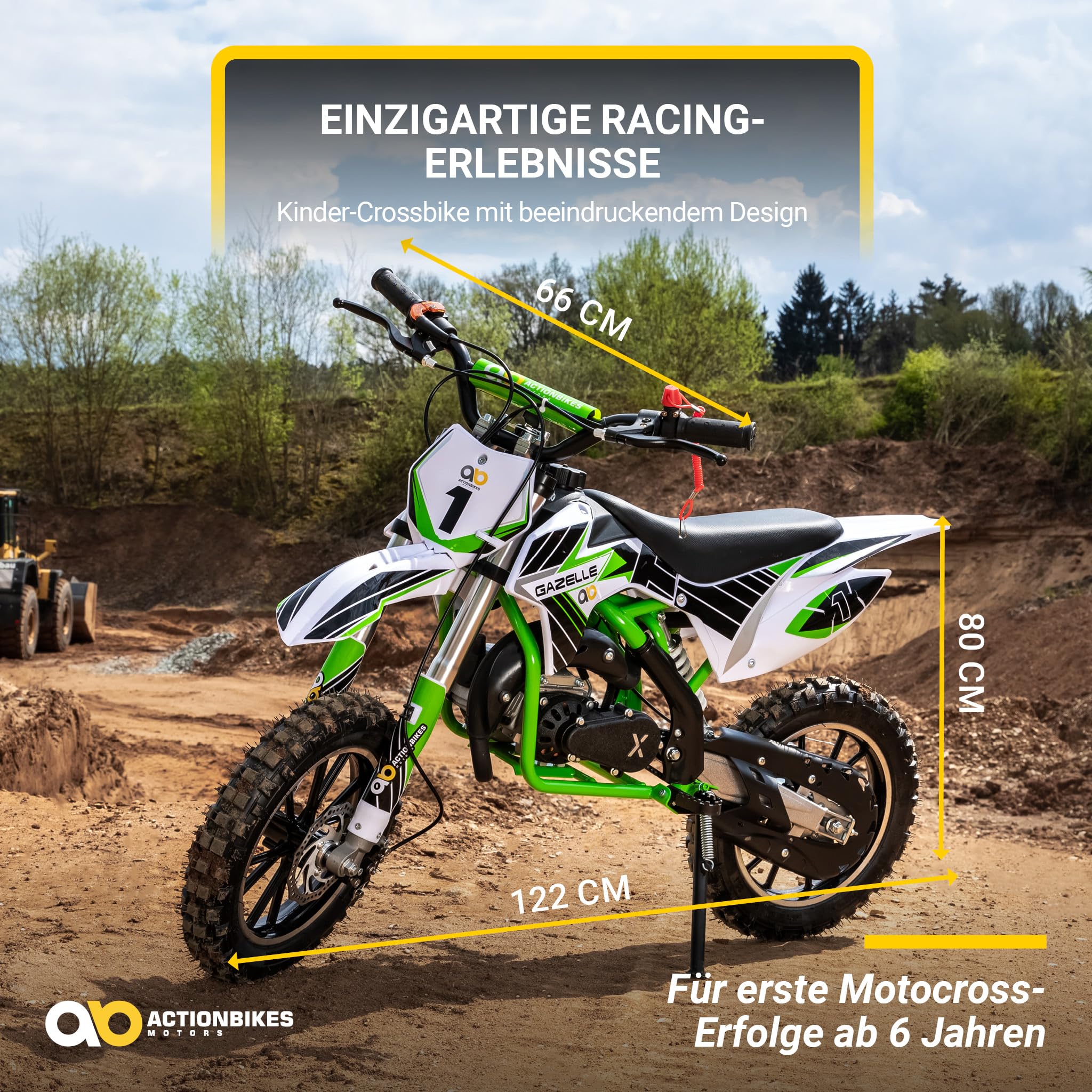 Actionbikes Motors Kinder Crossbike Gazelle | 2-Takt 49 CCM Motor bis 𝟑𝟓 km/h - Motorrad - Pocket Bike - Dirt Bike - Motocross - Pocketbike - Motorsport - Dirtbike - Enduro ab 8 Jahren