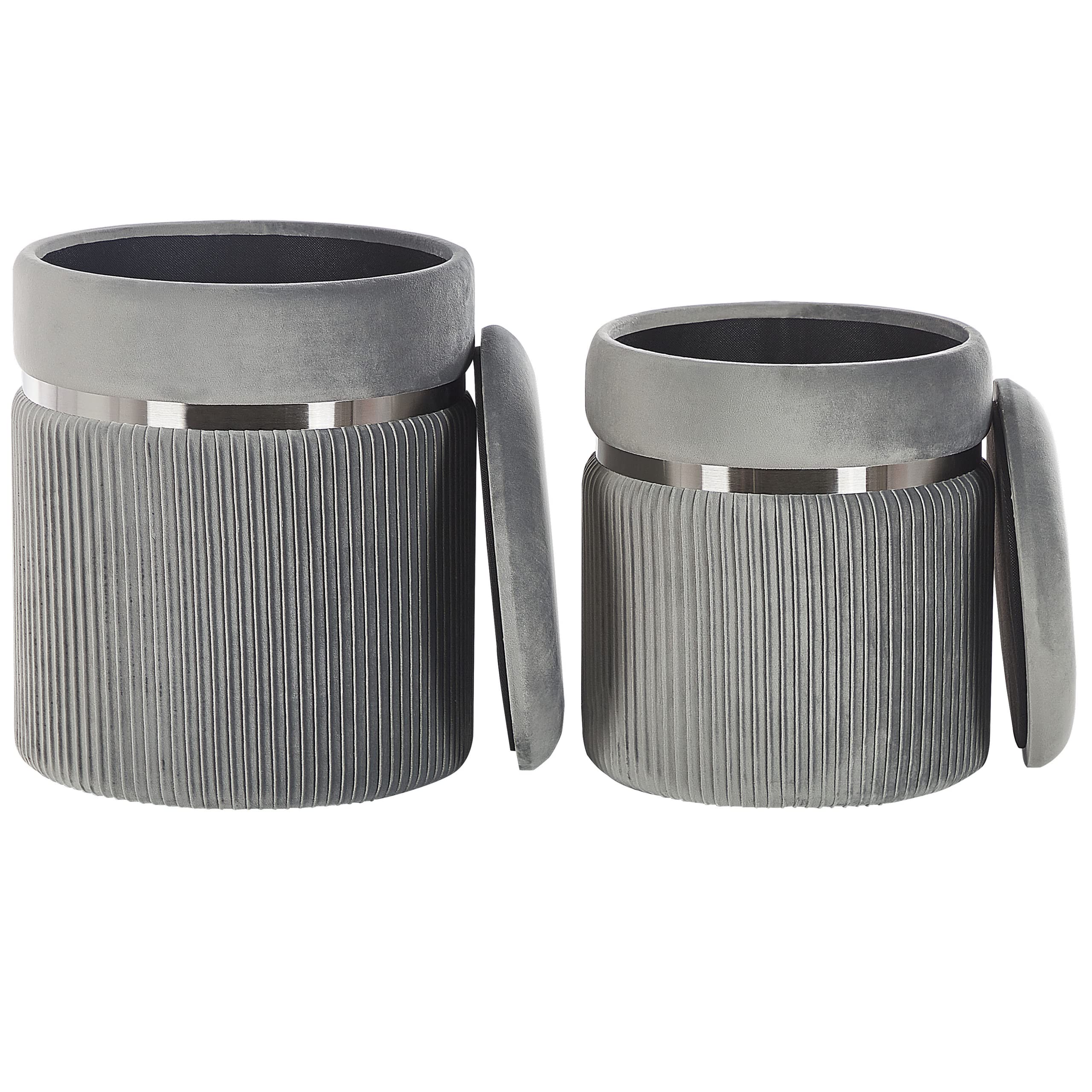 Beliani Set di 2 pouf grigio chiaro in velluto